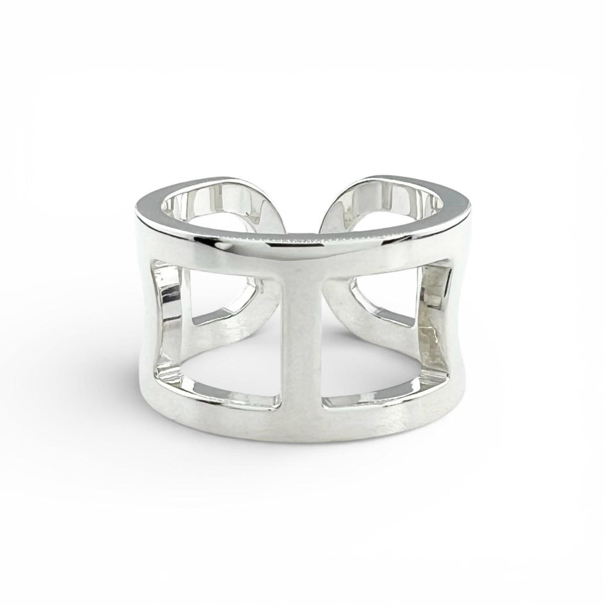 Hermes Silver Silver 925 Band Ring (Pre-Owned)