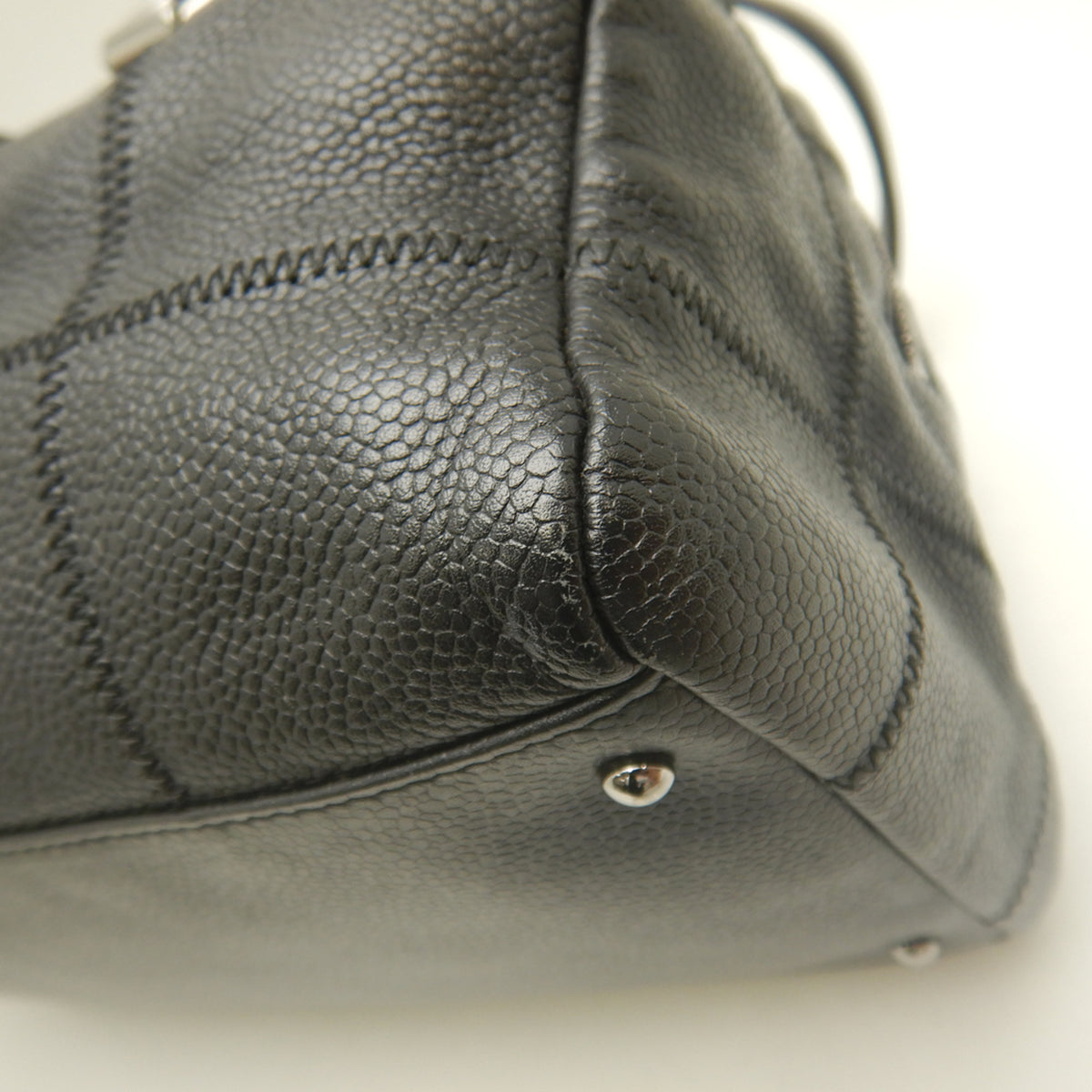 Chanel Chocolate Bar Black Grained Calfskin Boston Bag Handbag (Pre-Owned)