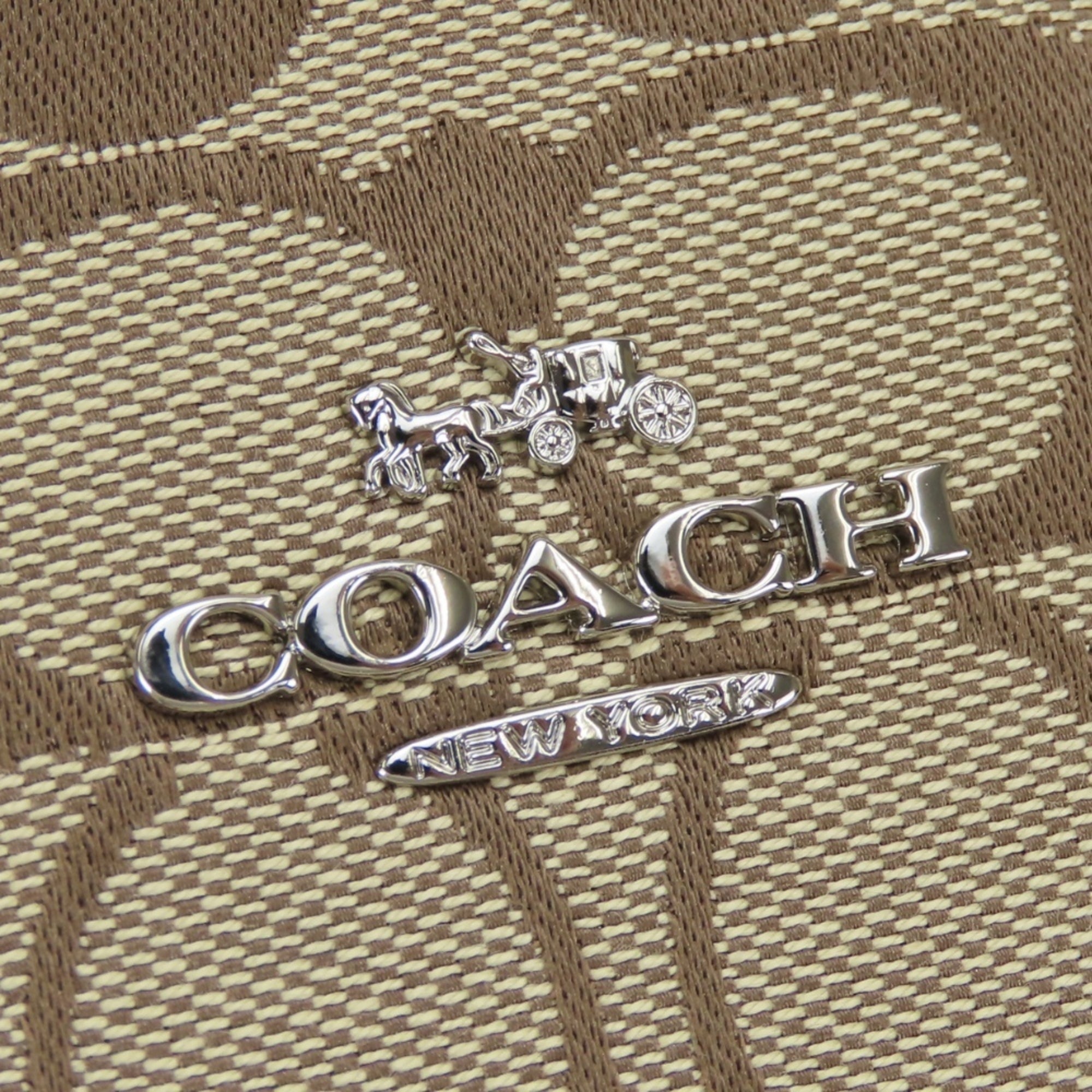 Coach Signature Beige Dark Brown Canvas Leather Tote Bag (Pre-Owned)