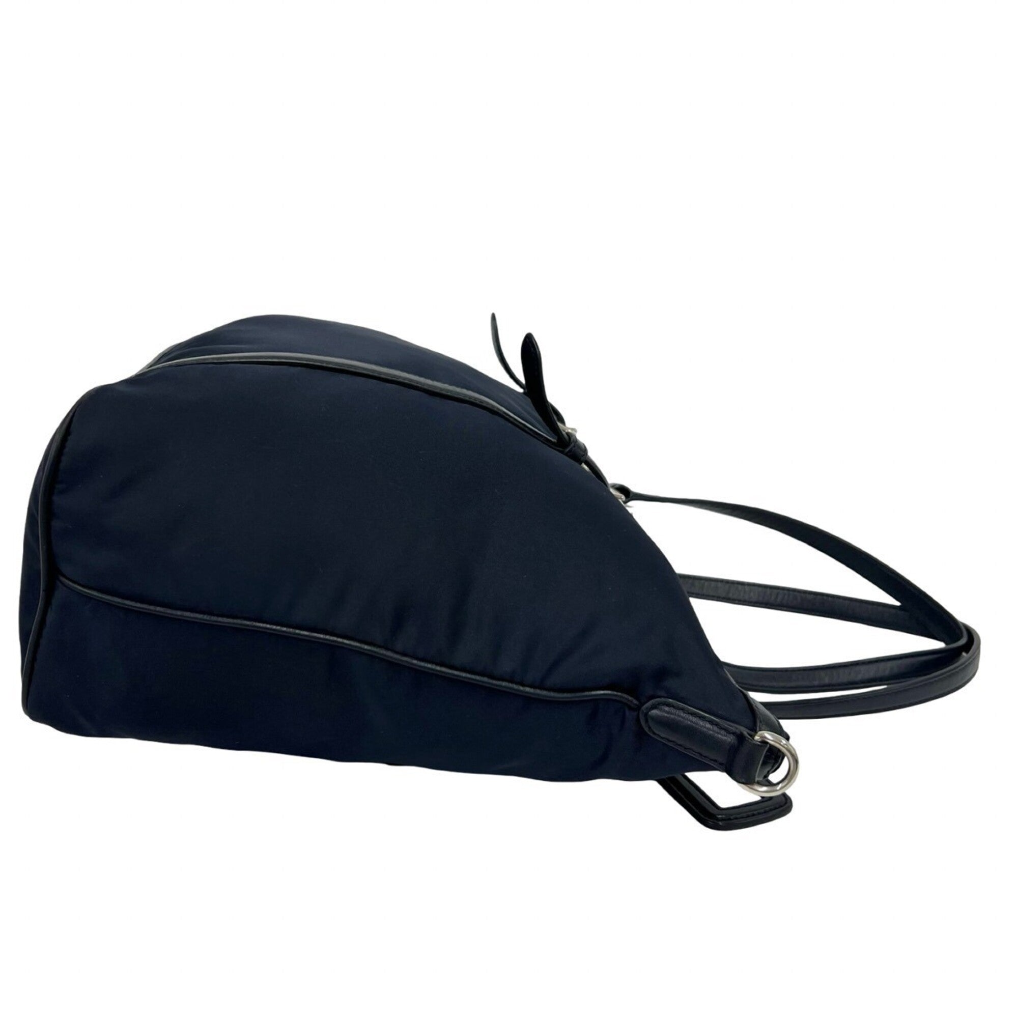 Prada Black Navy Nylon Leather Boston Bag Shoulder Bag Tote Bag (Pre-Owned)