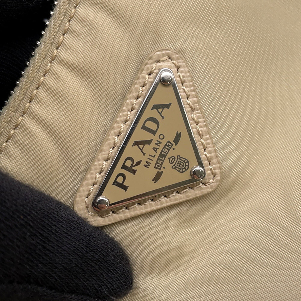Prada Beige Nylon Leather Handbag Shoulder Bag (Pre-Owned)