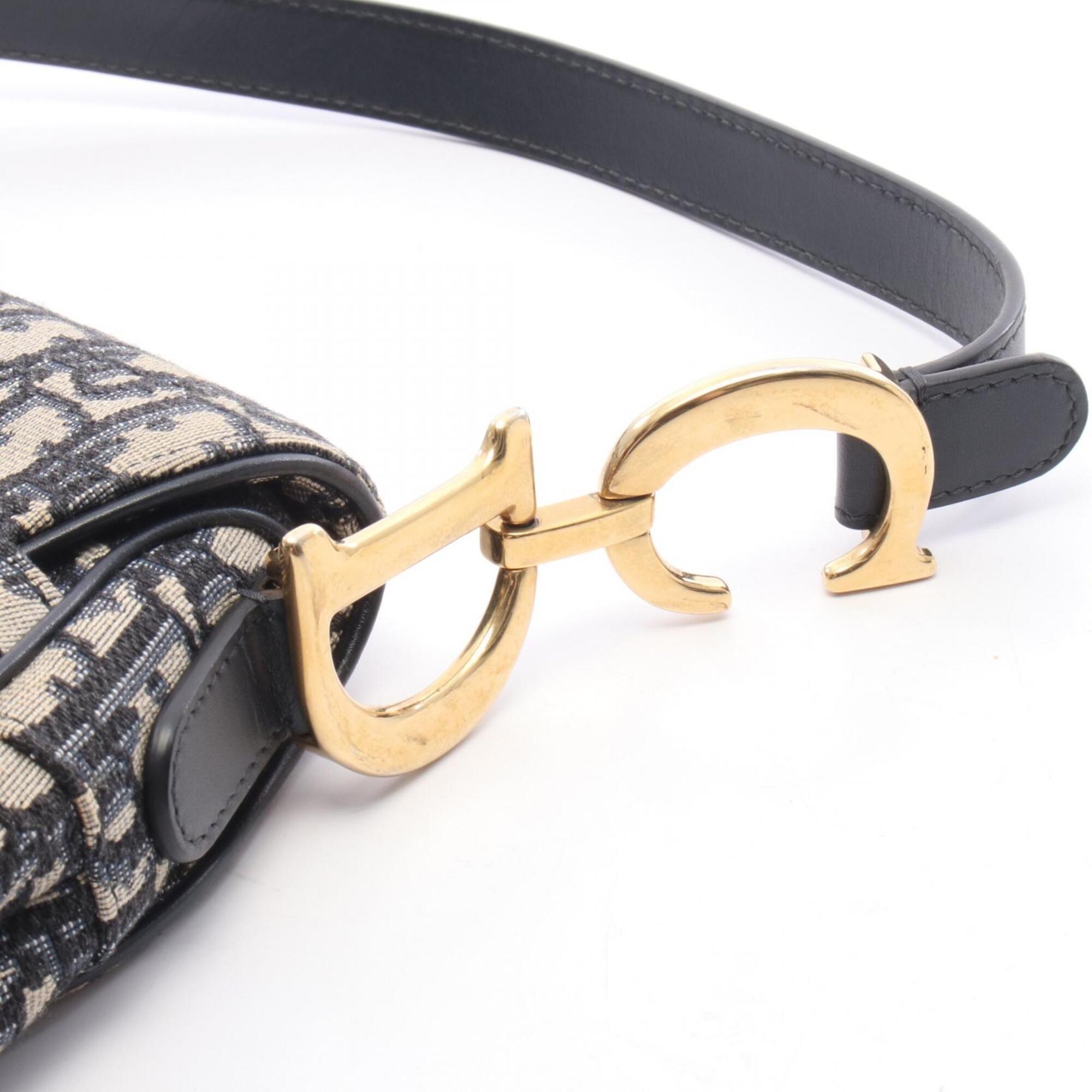 Christian Dior Beige Navy Canvas Leather Handbag Saddle Bag (Pre-Owned)