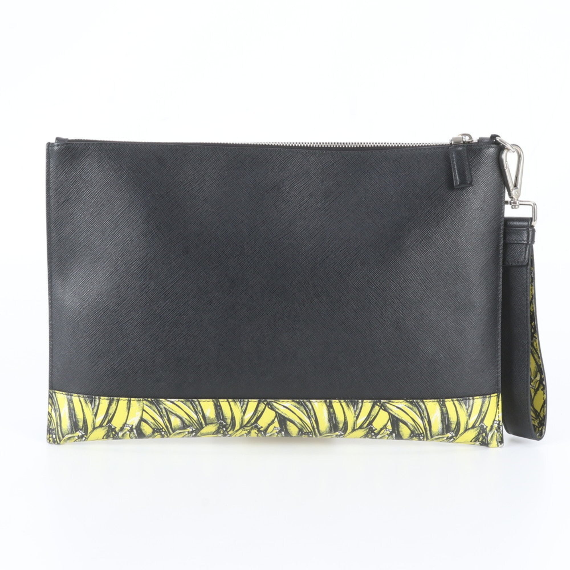 Prada Black Yellow Leather Clutch Bag Pouch (Pre-Owned)