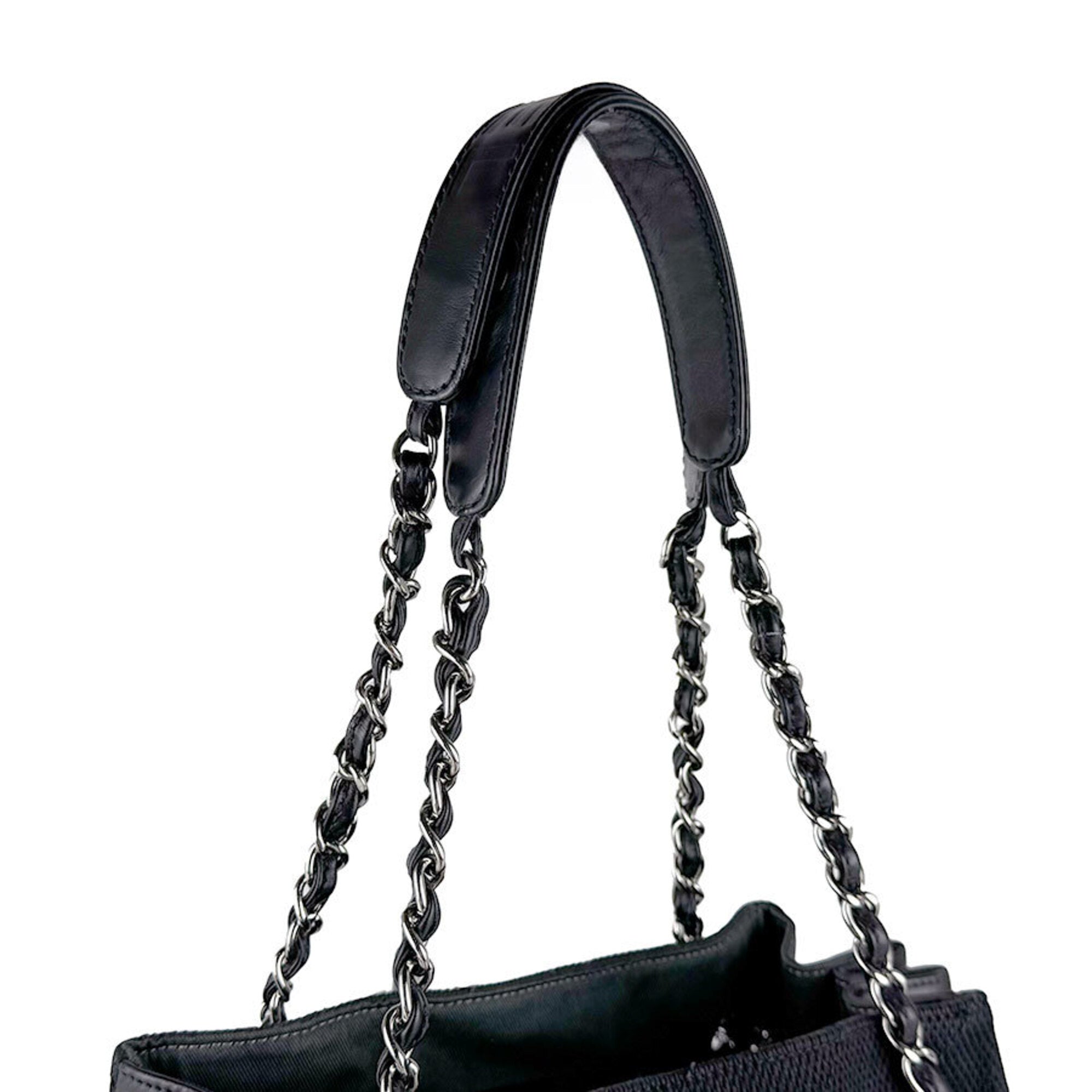 Chanel Black Canvas Leather Shoulder Bag (Pre-Owned)