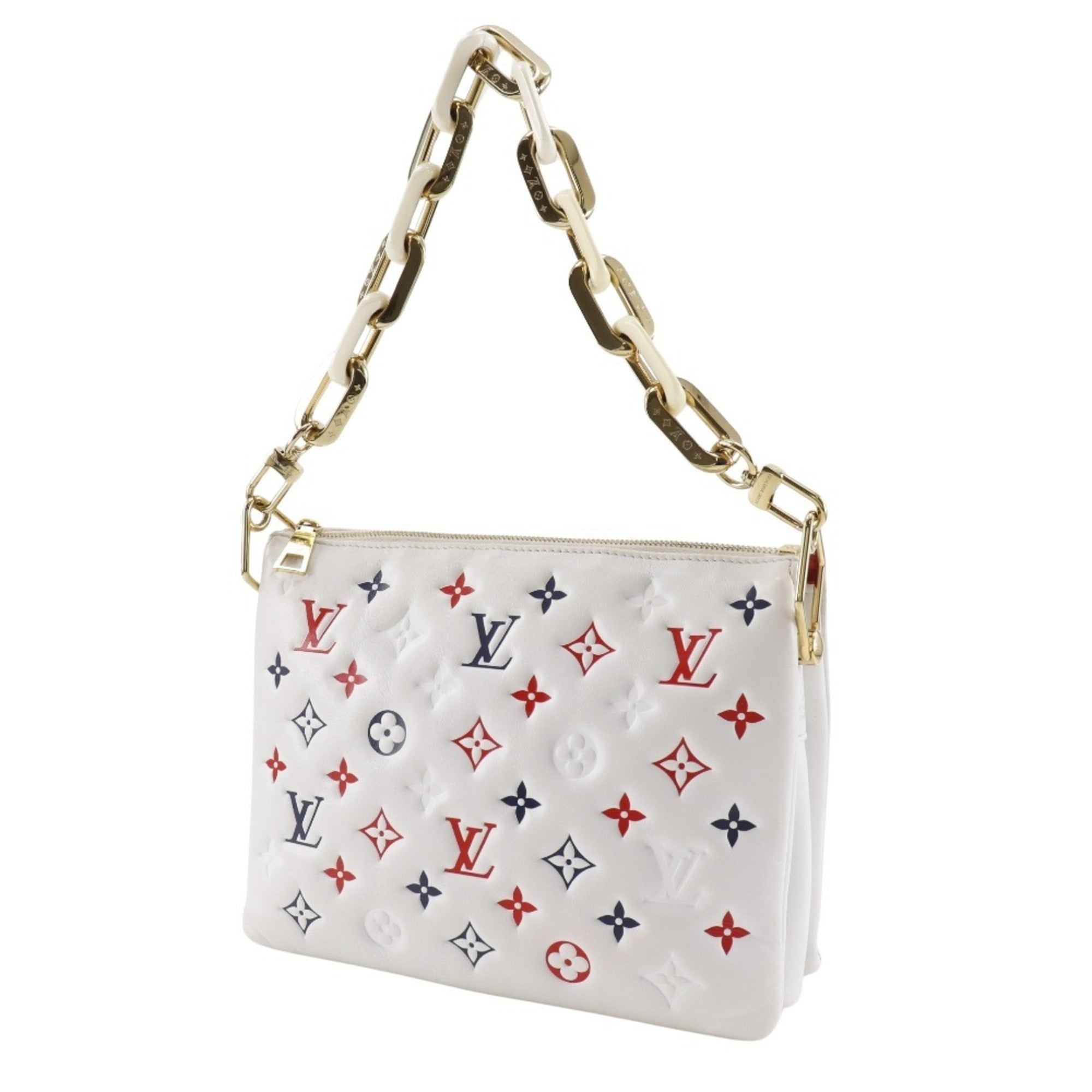 Louis Vuitton Navy Red Color White Leather Shoulder Bag (Pre-Owned)