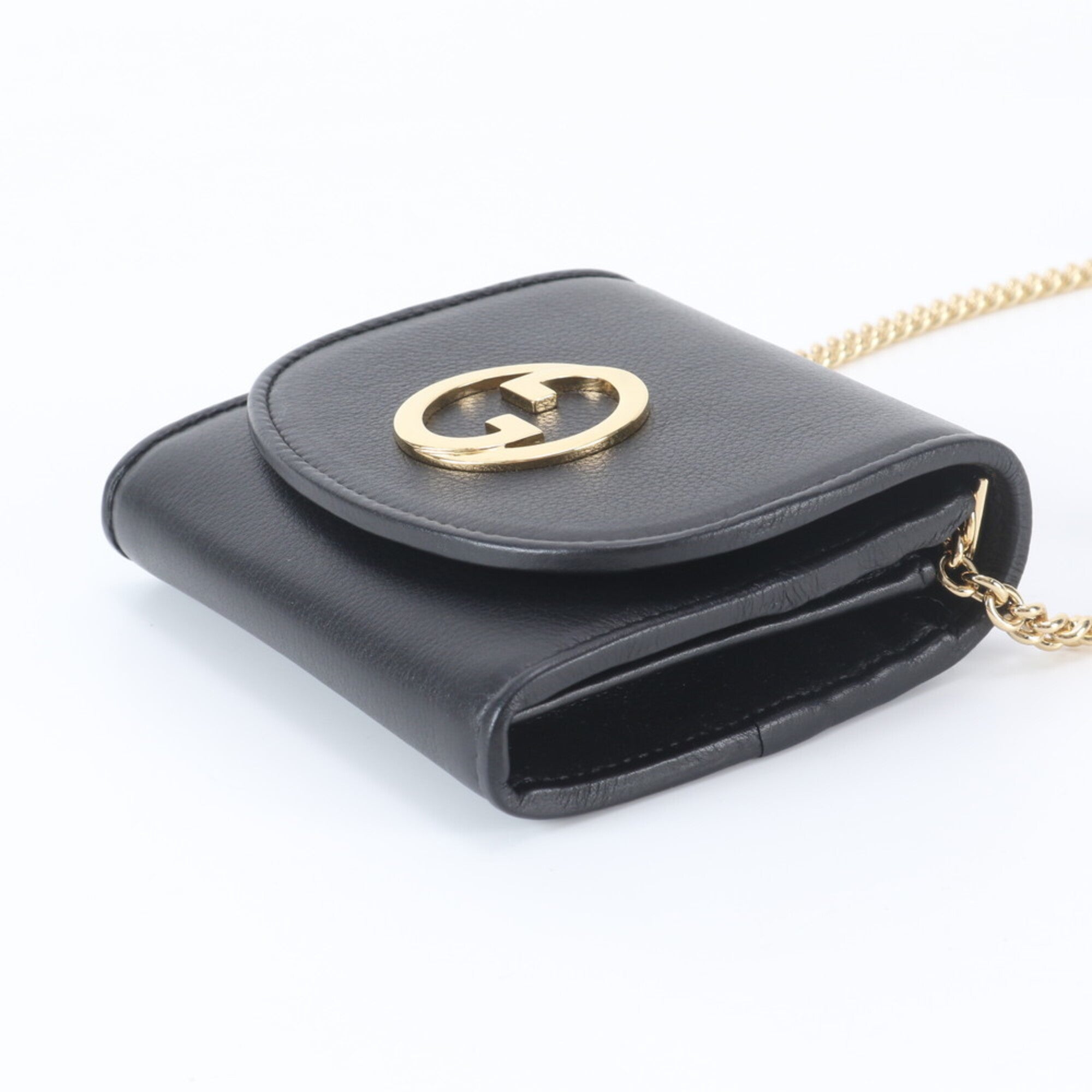 Gucci Black Leather Chain/Shoulder Wallet (Pre-Owned)
