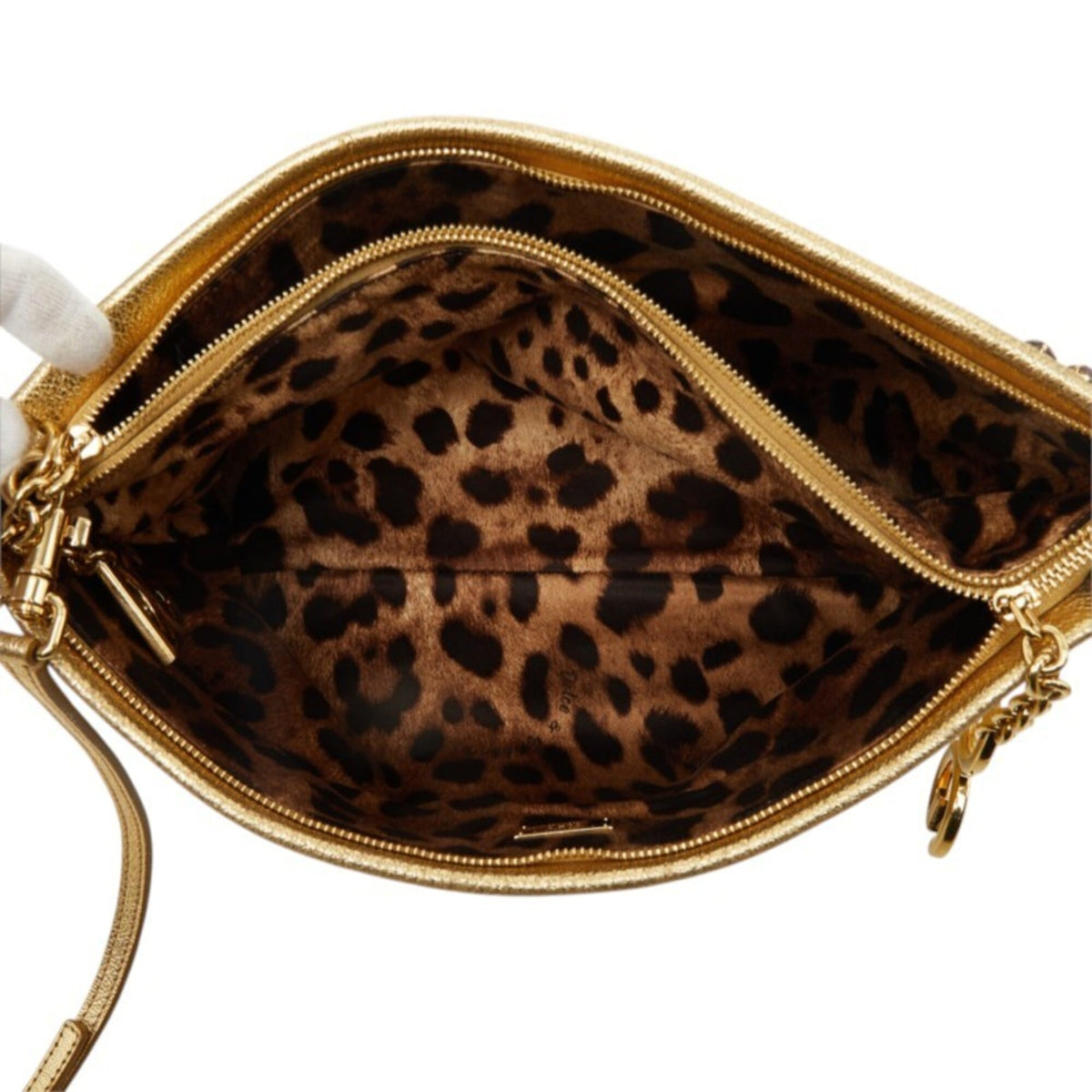 Dolce & Gabbana Gold Metal Leather Clutch Bag Shoulder Bag (Pre-Owned)
