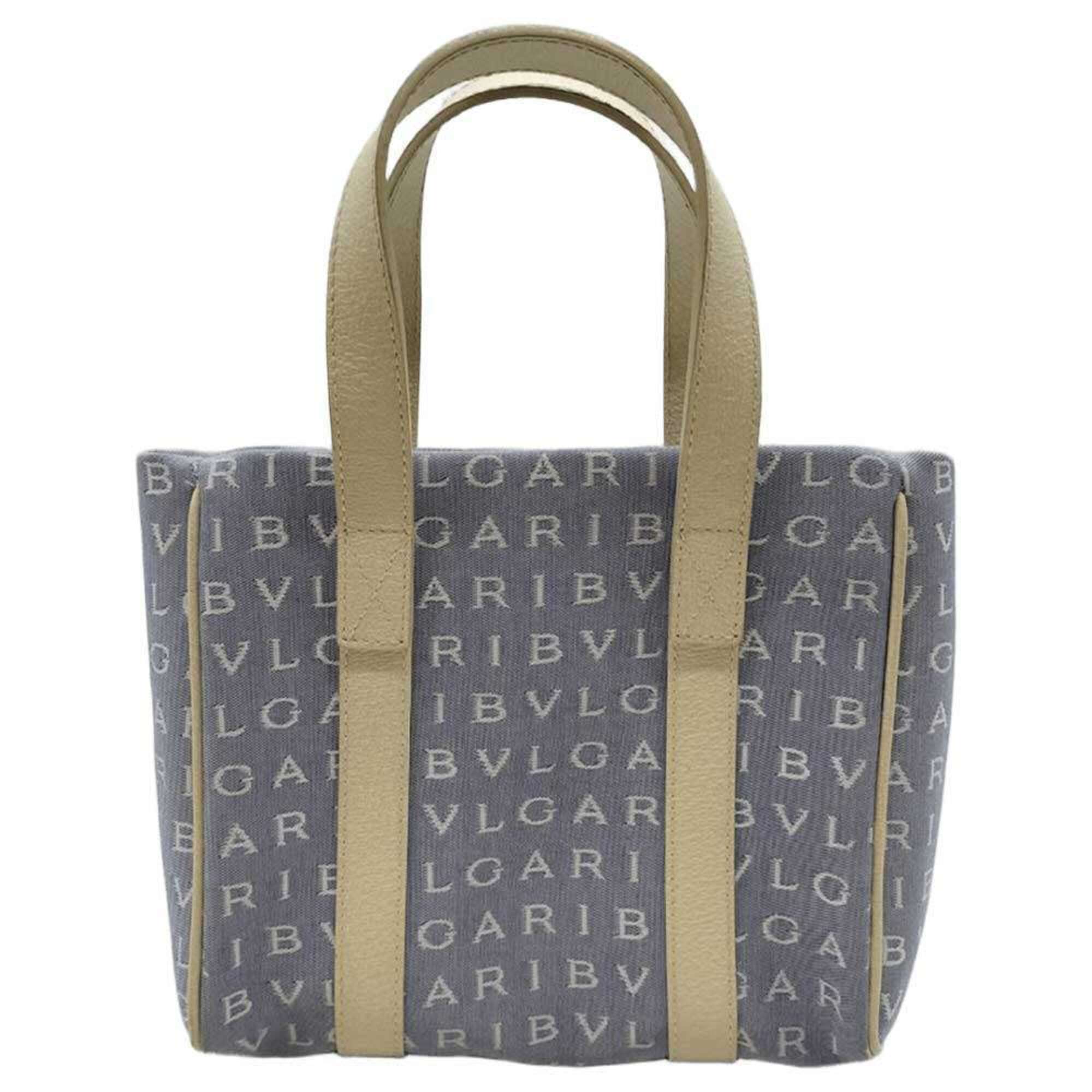 Bvlgari Logomania Blue White Canvas Handbag (Pre-Owned)