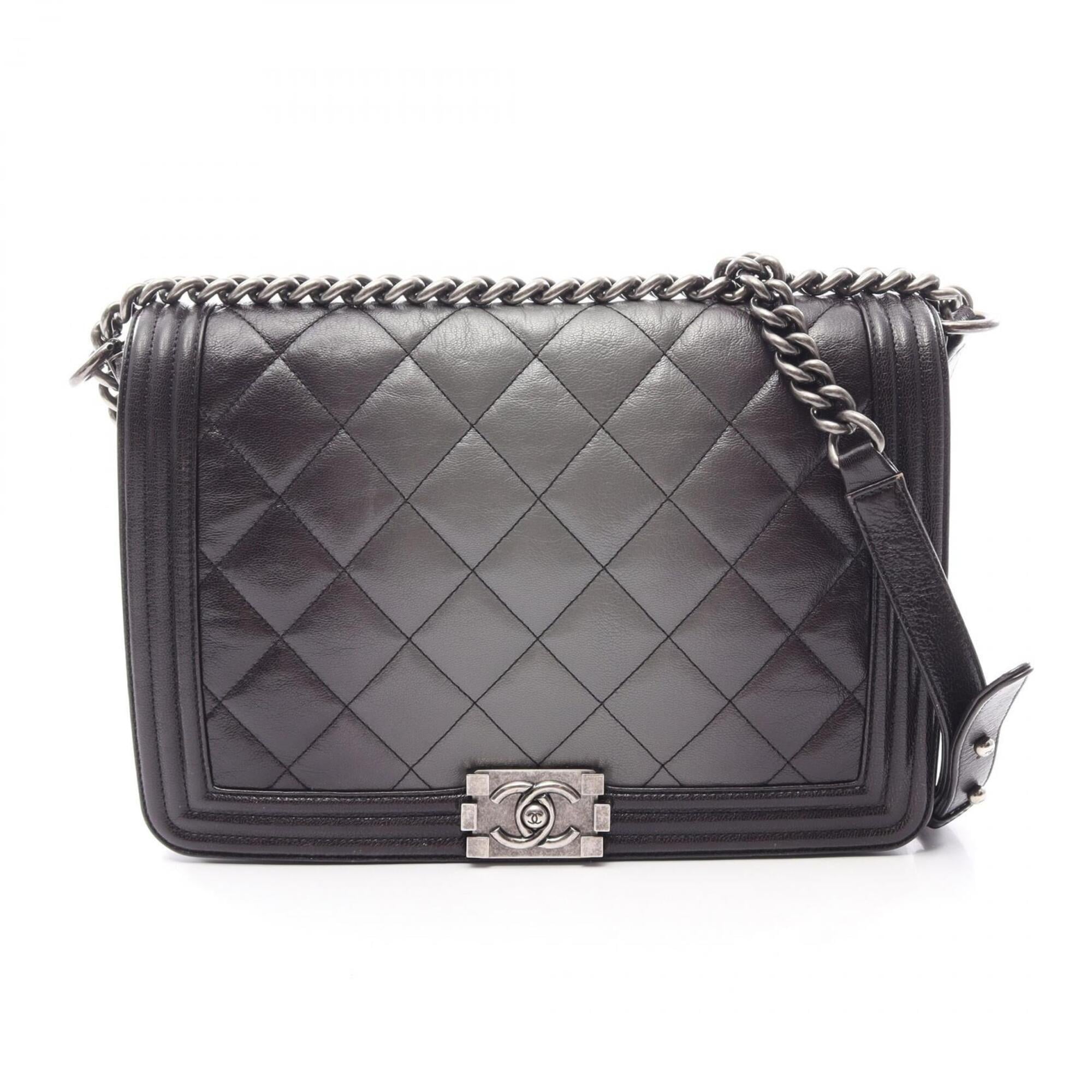 Chanel Black Gray Leather Handbag Shoulder Bag (Pre-Owned)