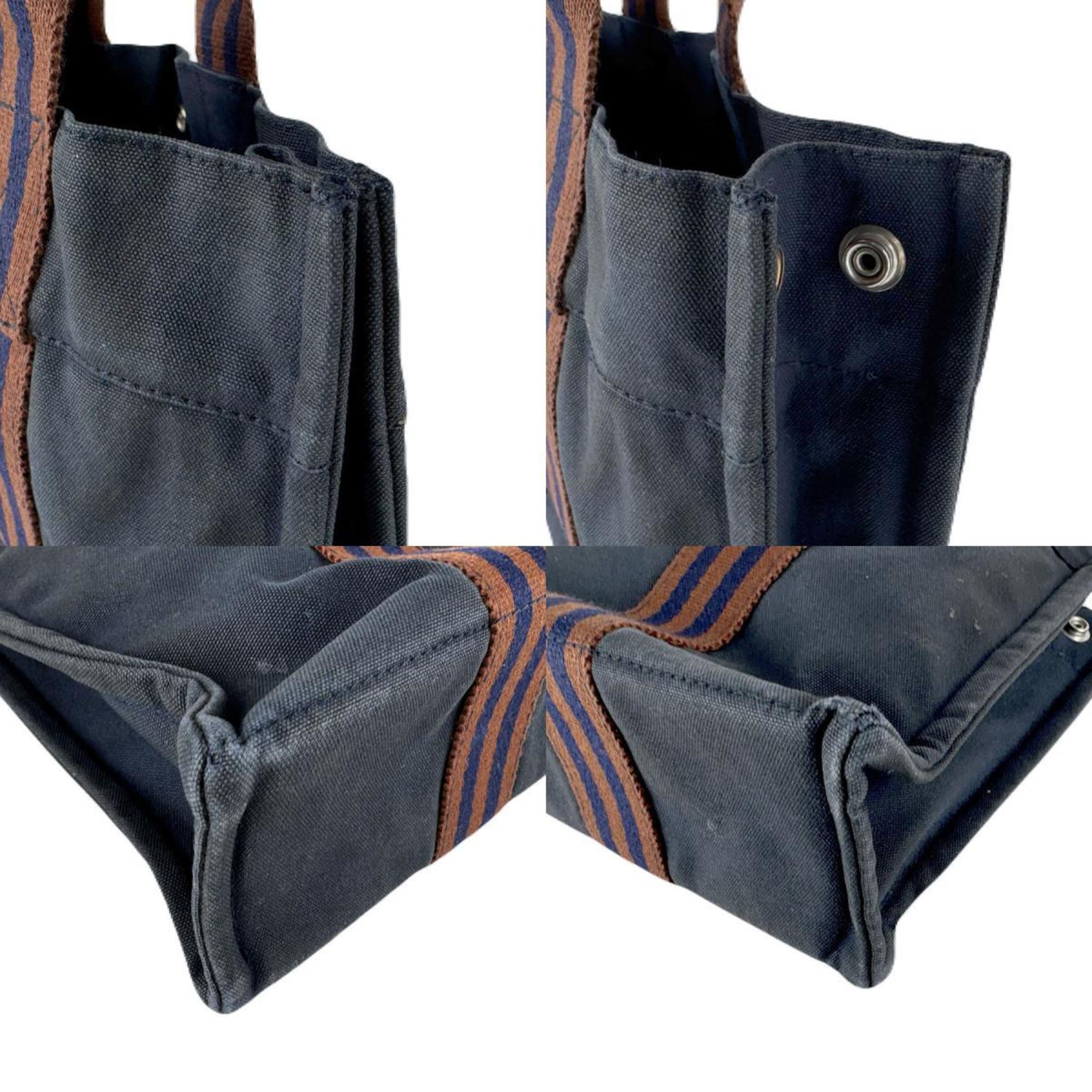 Hermes Brown Navy Canvas Handbag (Pre-Owned)