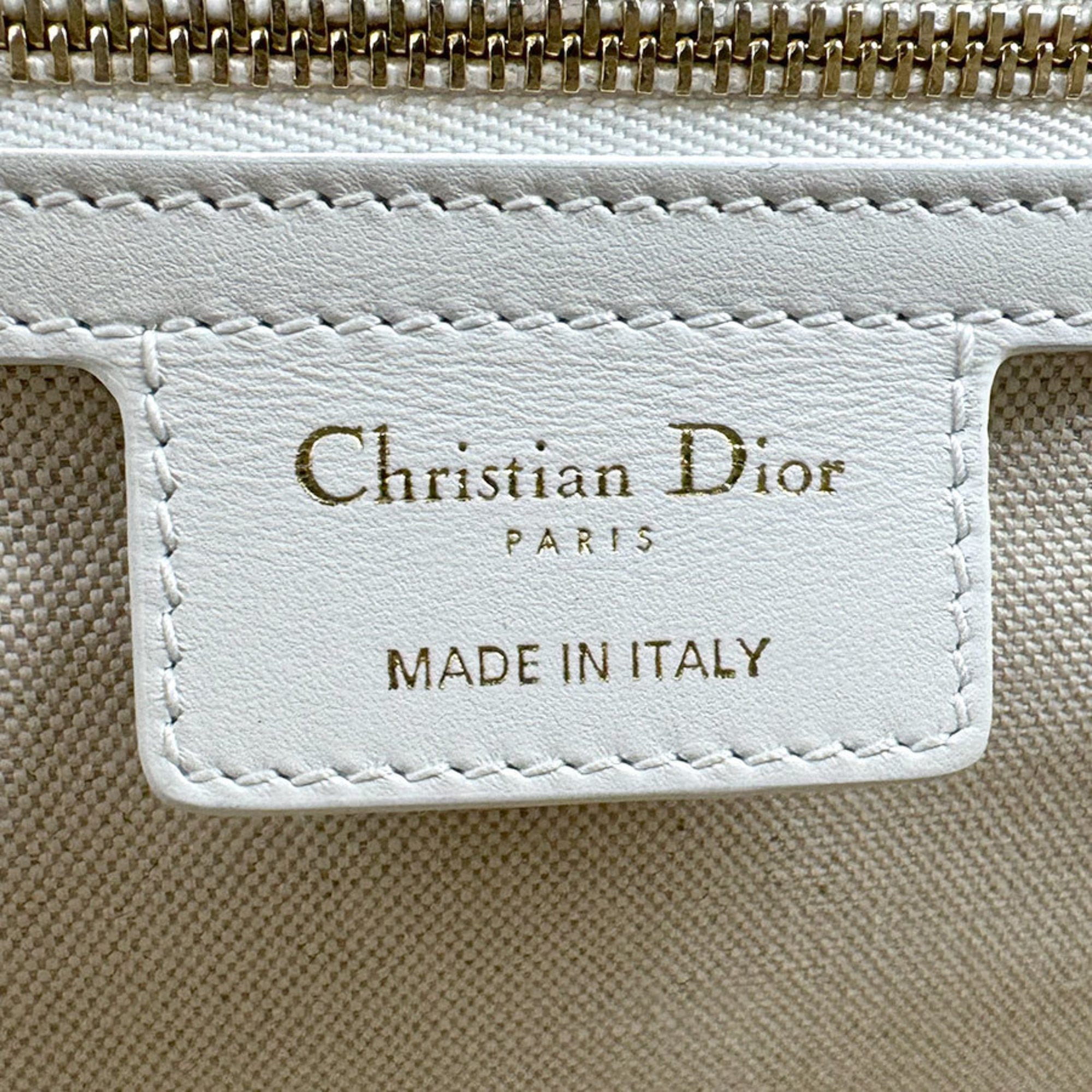 Christian Dior Gold White Leather Handbag Shoulder Bag (Pre-Owned)