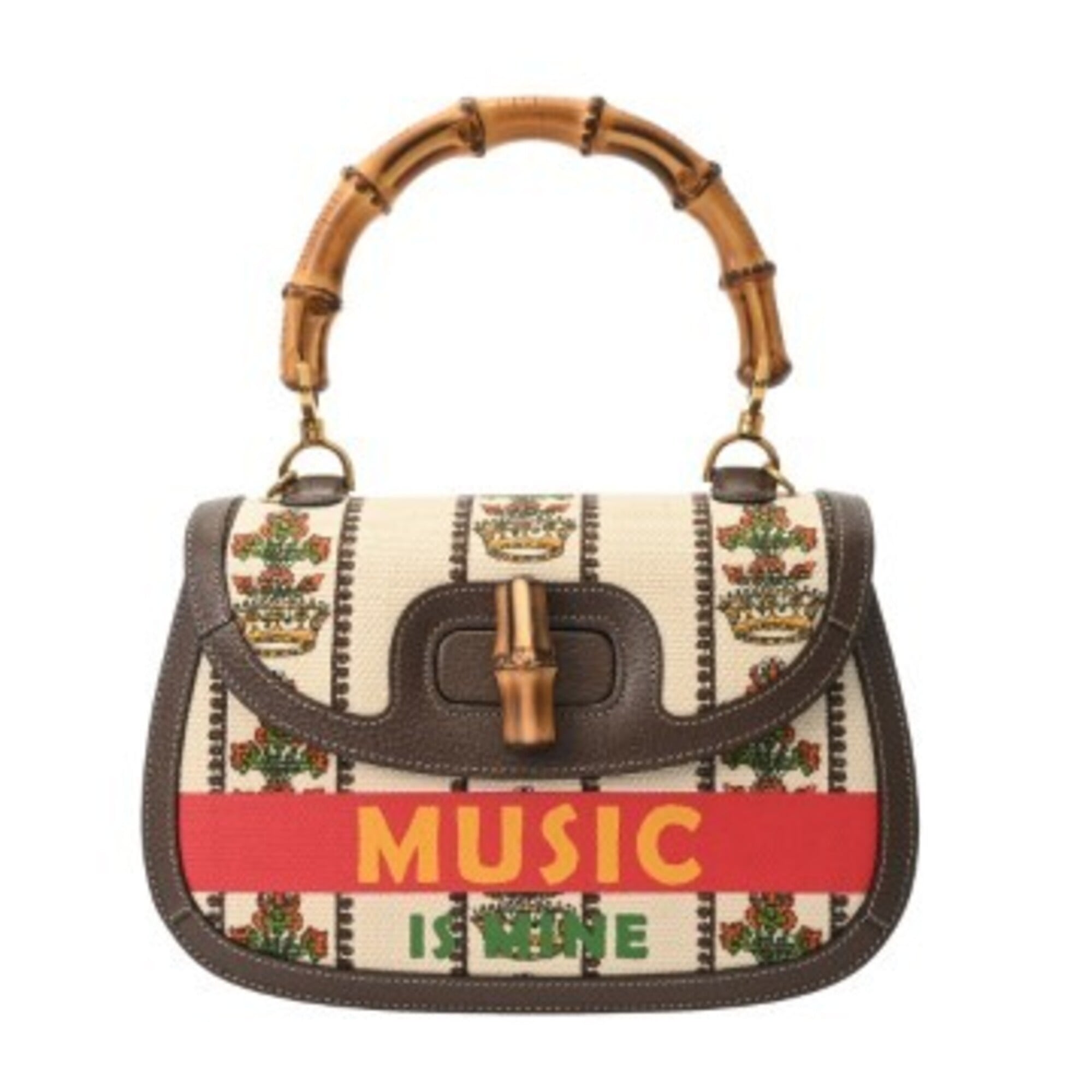 Gucci Brown White Canvas Leather Handbag (Pre-Owned)