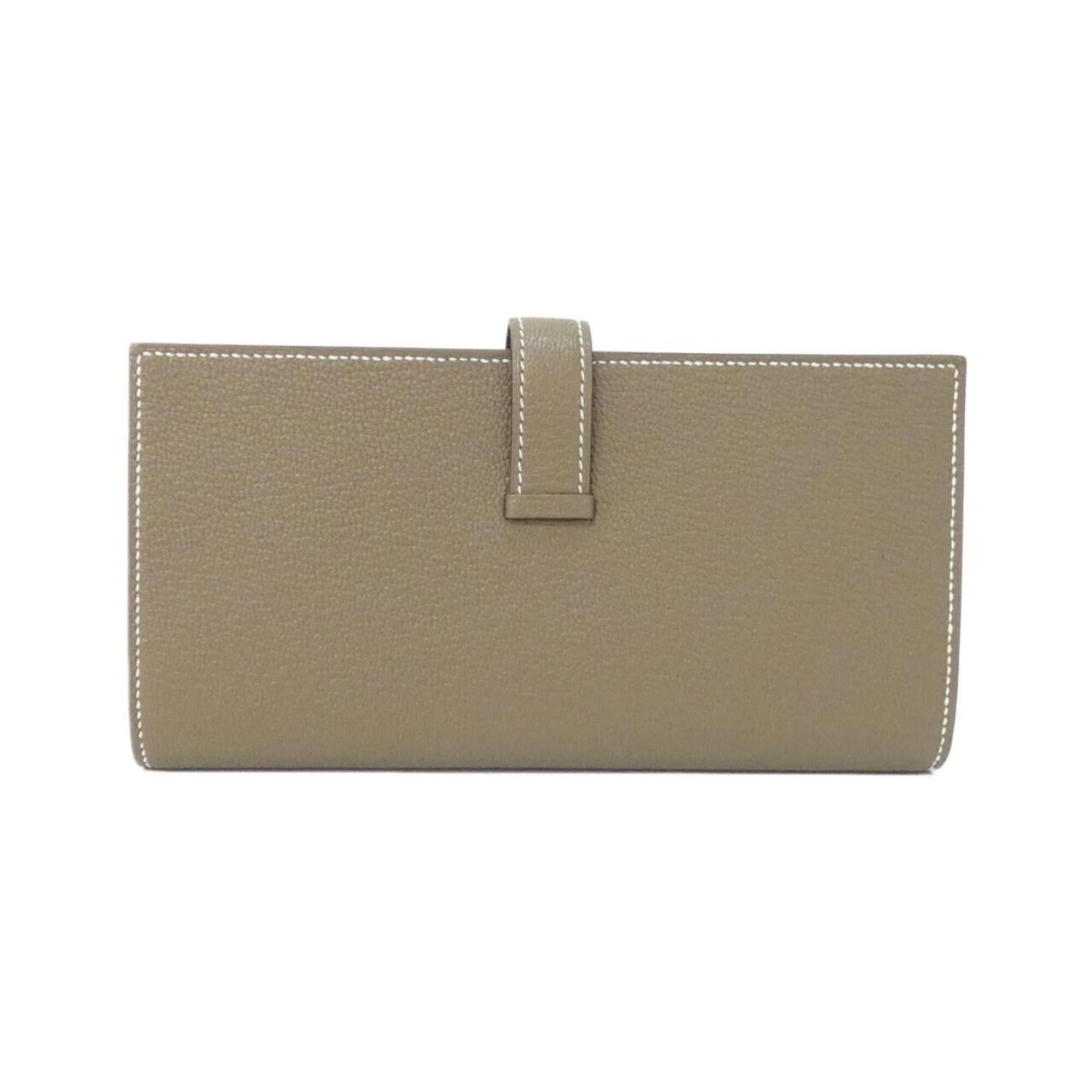 Hermes Beige Etoupe Gray Chevre Leather Long Wallet (Bi-Fold) (Pre-Owned)