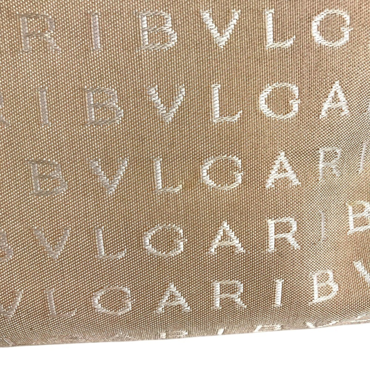 Bvlgari Logomania Beige Canvas Leather Shoulder Bag Tote Bag (Pre-Owned)