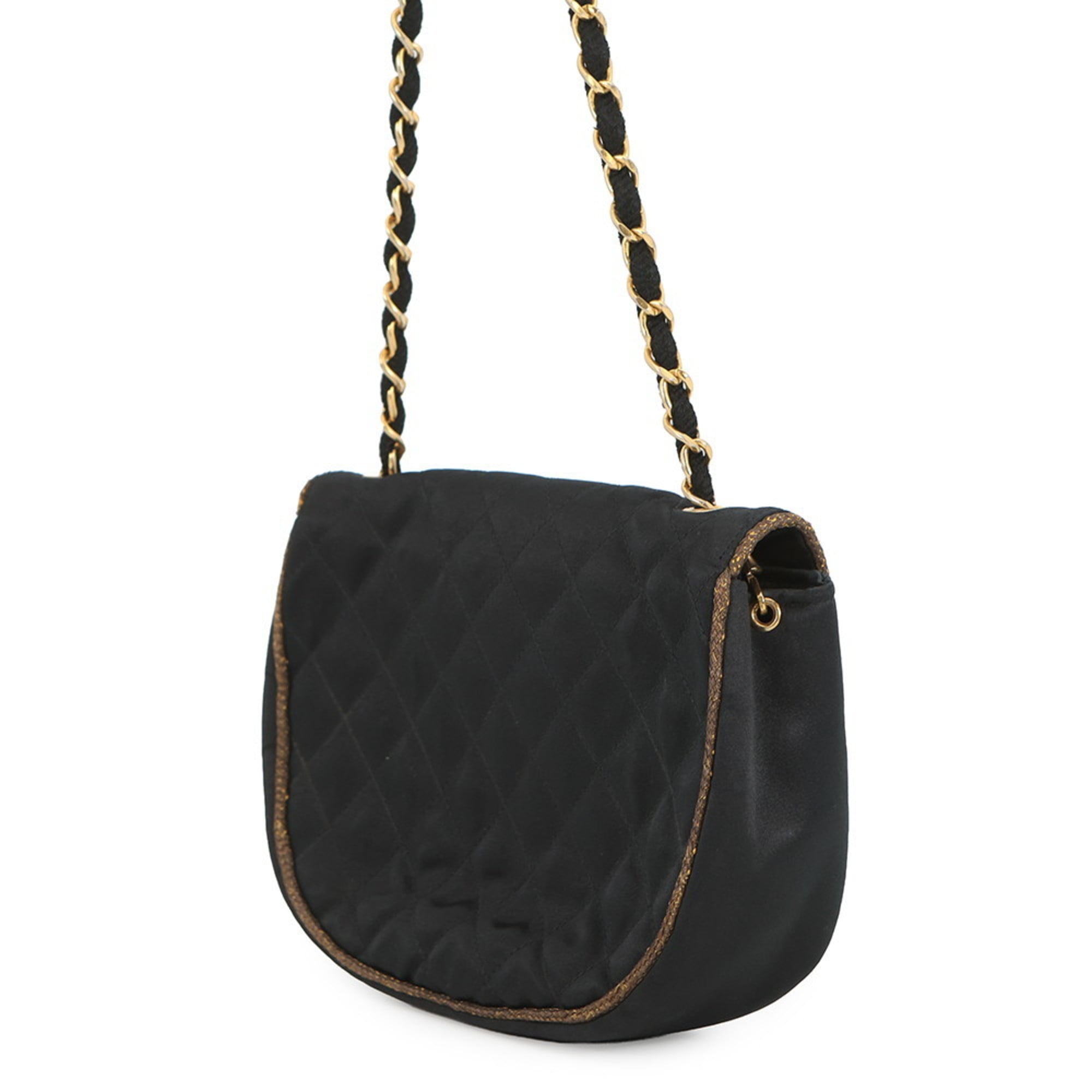 Chanel Matelasse Black Satin Handbag Shoulder Bag (Pre-Owned)