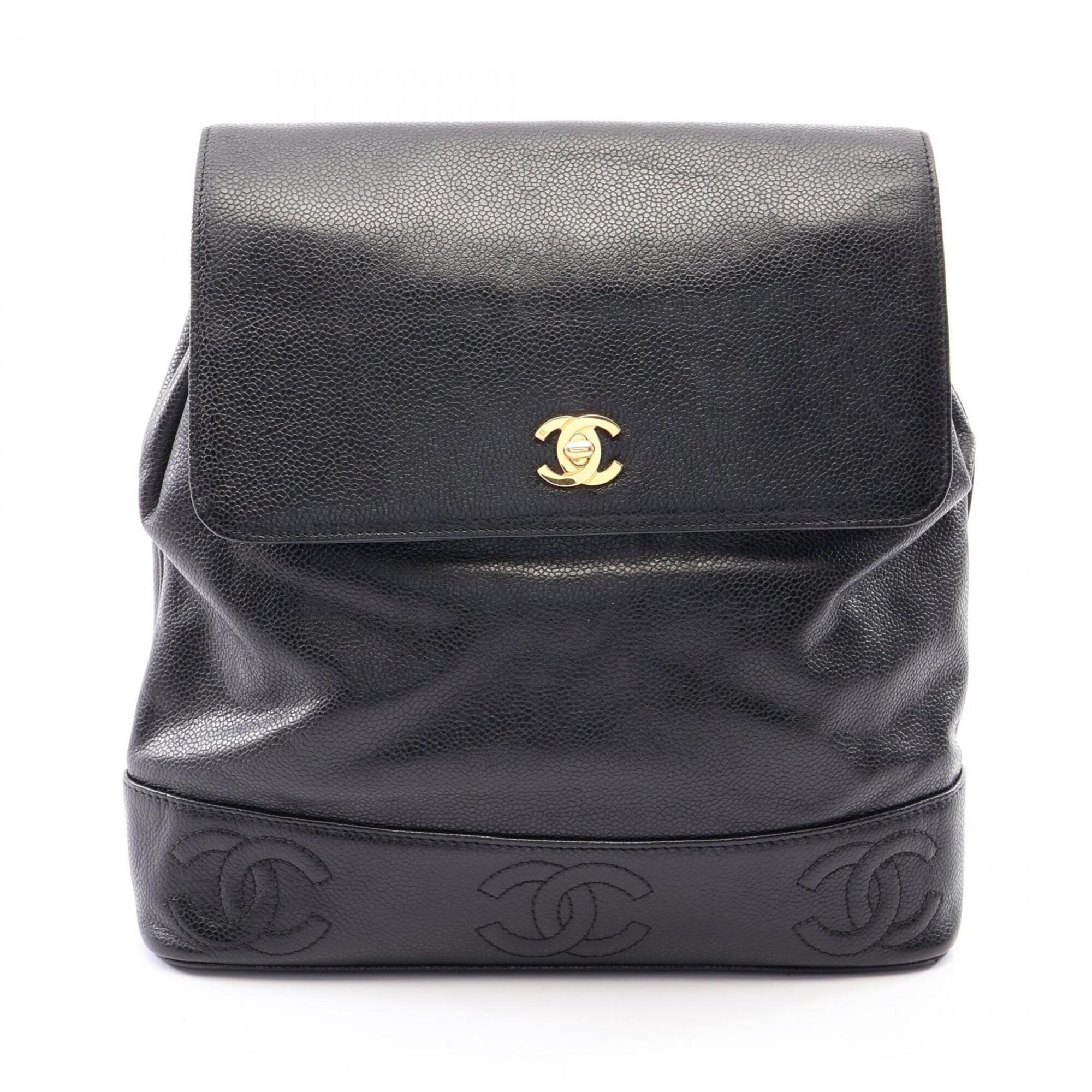 Chanel Black Grained Calfskin Backpack Handbag (Pre-Owned)