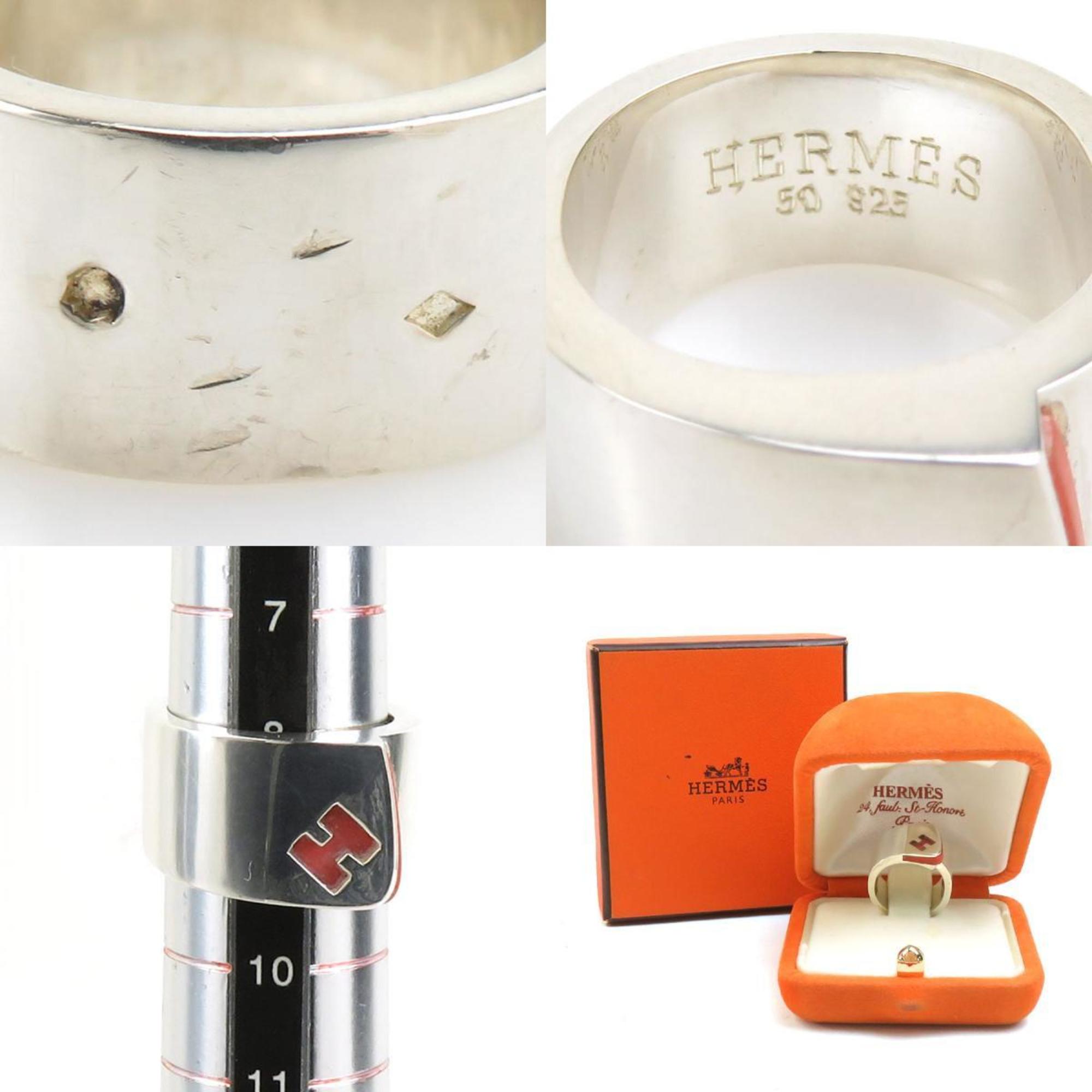 Hermes Silver Orange Silver 925 Band Ring (Pre-Owned)