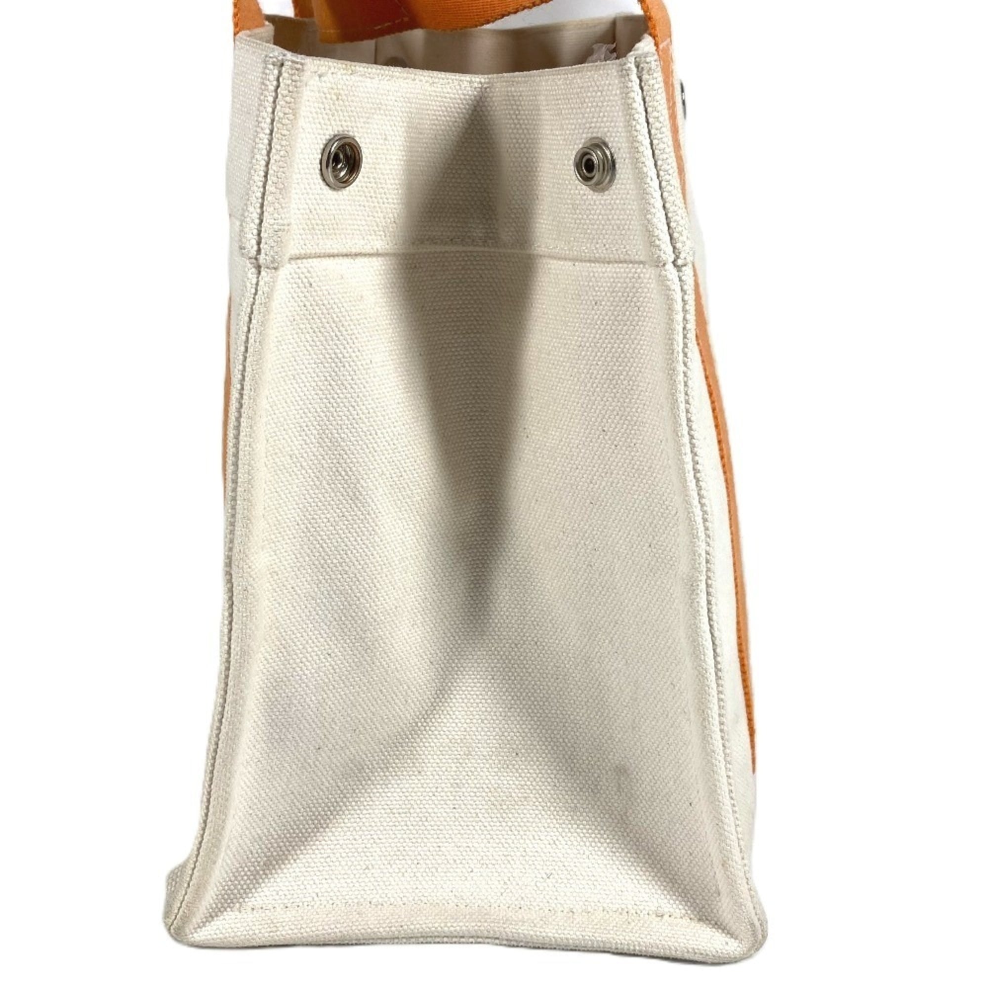 Hermes Beige Orange Canvas Handbag Tote Bag (Pre-Owned)