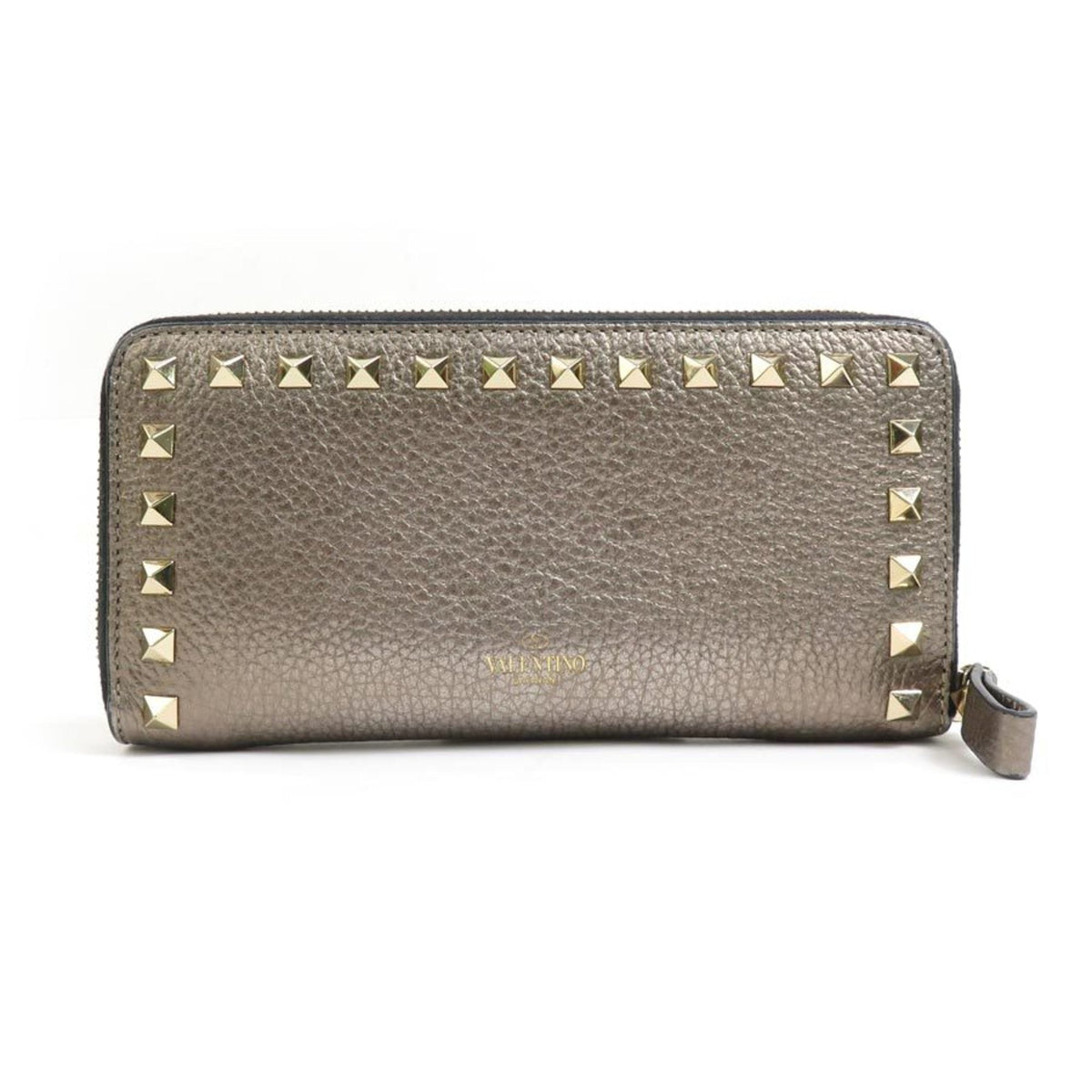 Valentino Garavani Gold Black Leather Coin Purse/Coin Case (Pre-Owned)