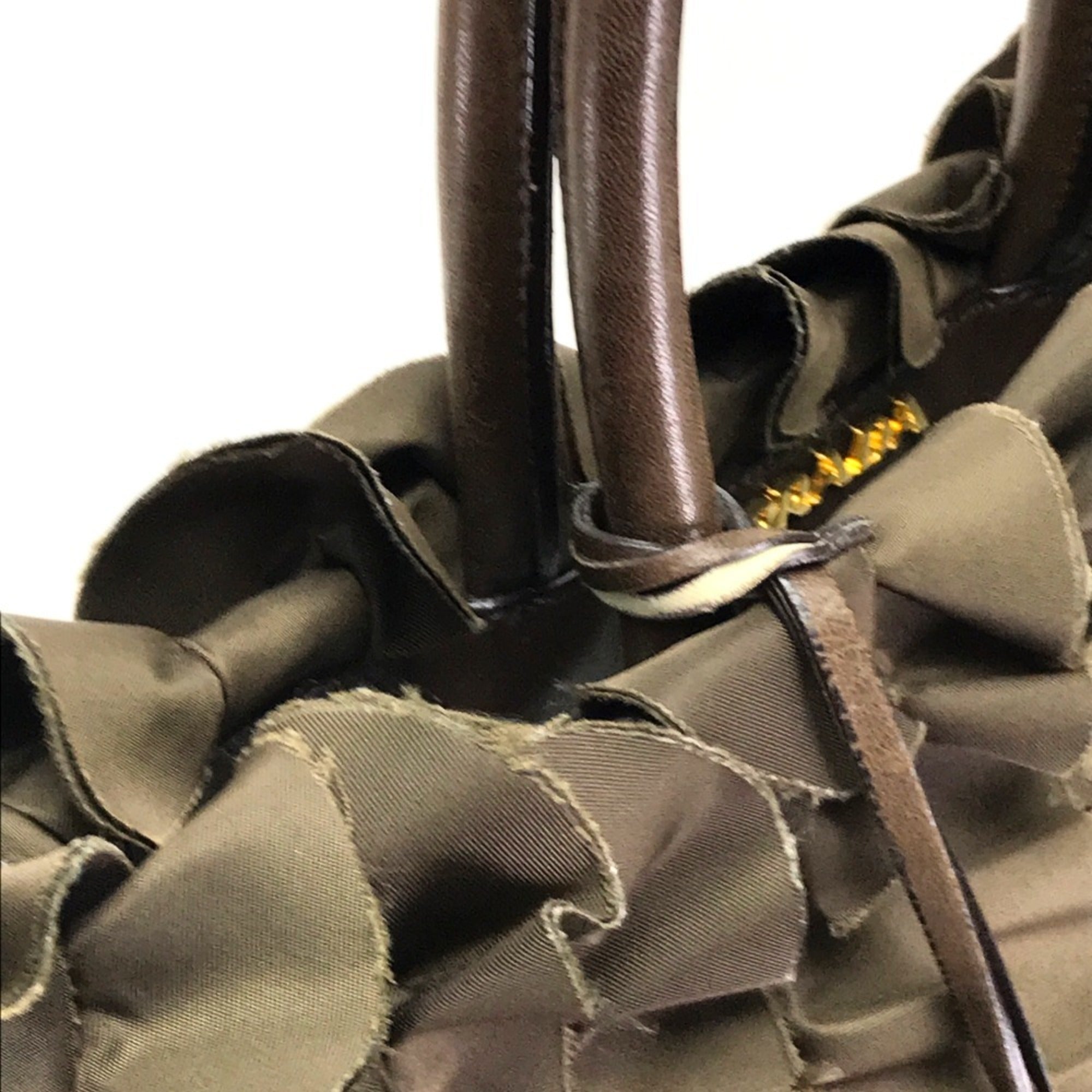 Prada Brown Nylon Canvas Leather Handbag Tote Bag (Pre-Owned)