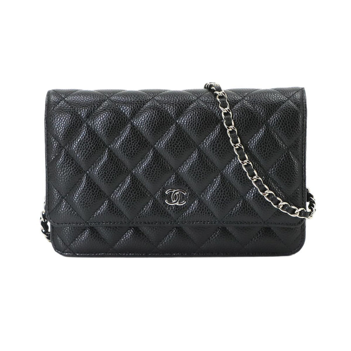 Chanel Black Grained Calfskin Chain/Shoulder Wallet (Pre-Owned)