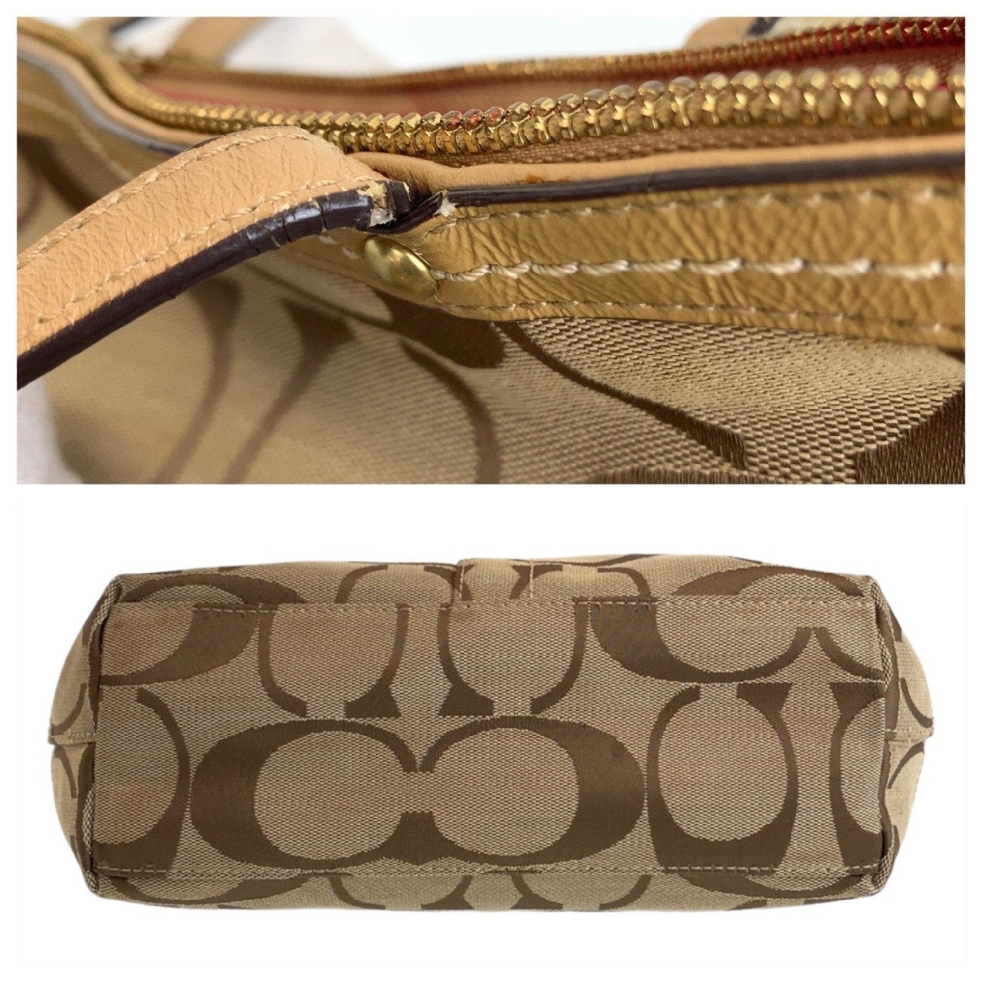 Coach Beige Brown Pink Canvas Leather Shoulder Bag Tote Bag (Pre-Owned)