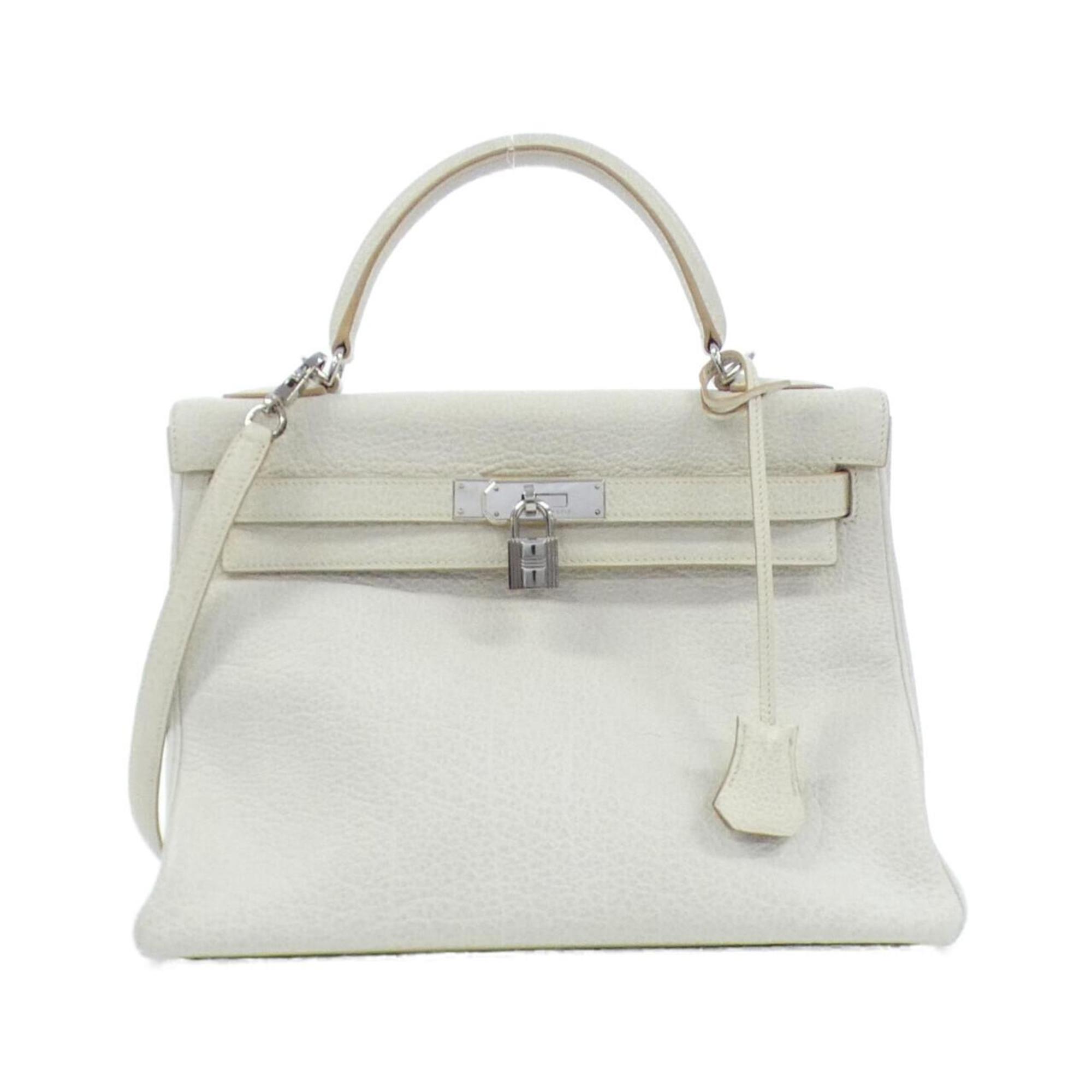 Hermes Kelly Beige White Handbag (Pre-Owned)