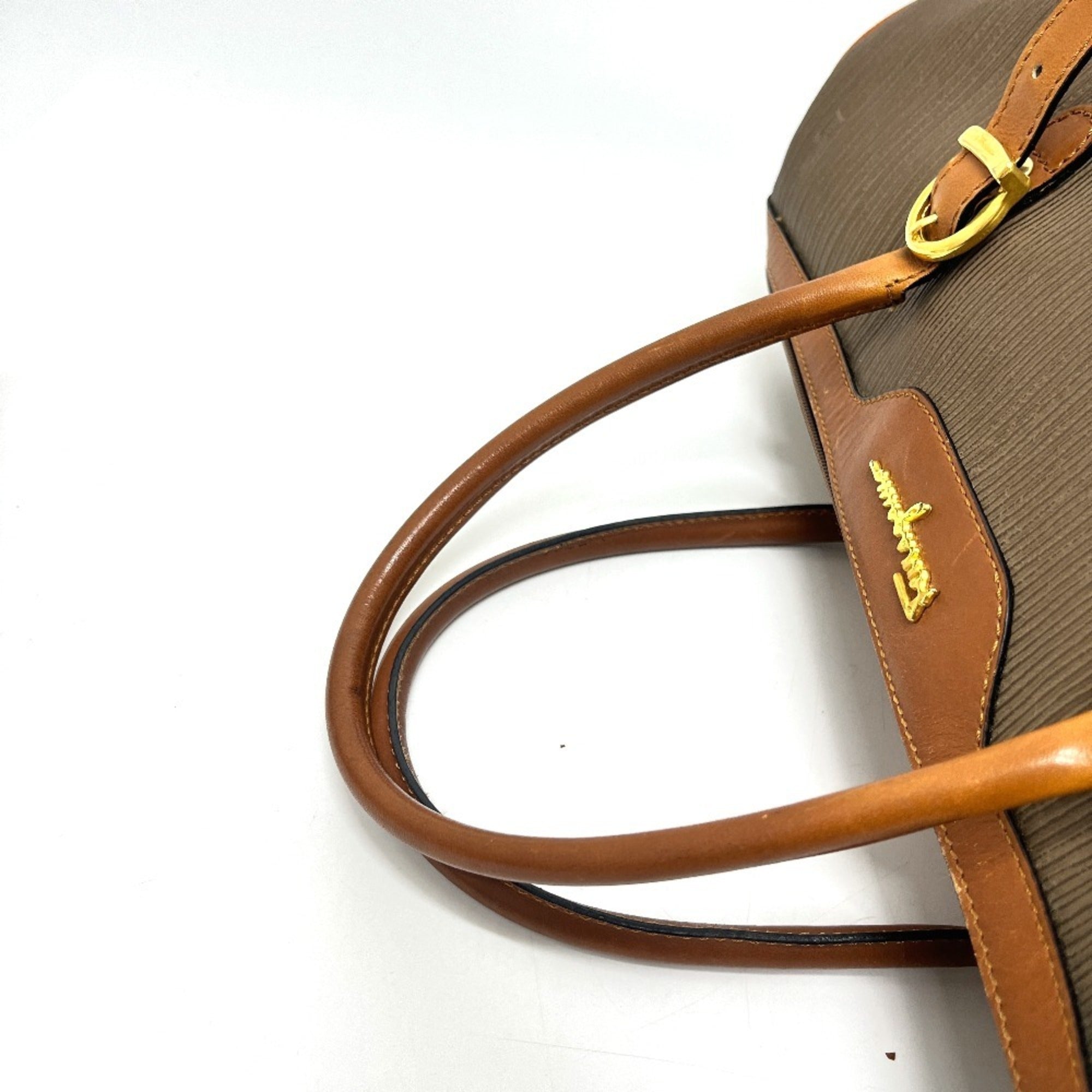 Salvatore Ferragamo Brown Pvc Leather Boston Bag Handbag (Pre-Owned)
