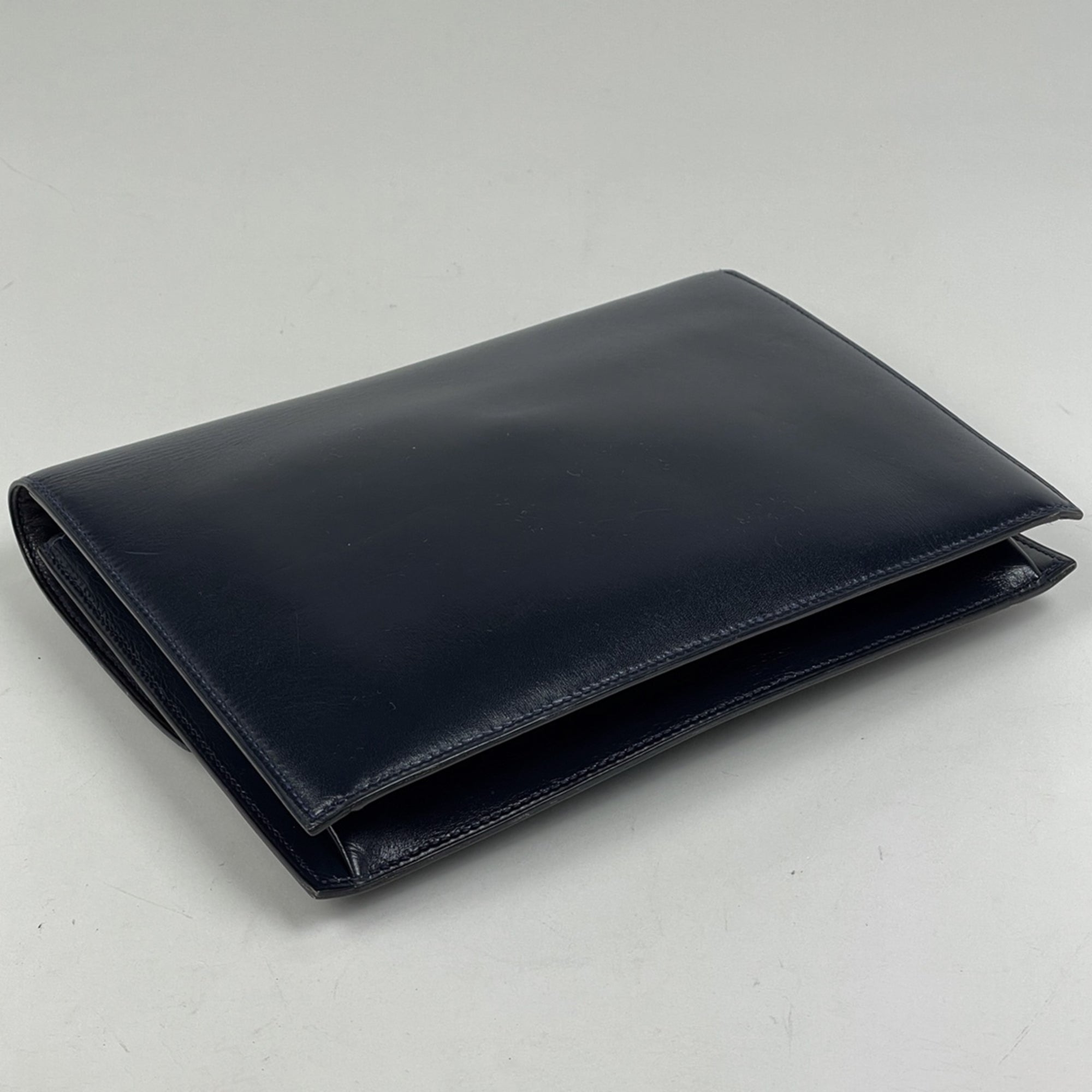 Hermes Navy Box Calf Leather Clutch Bag (Pre-Owned)