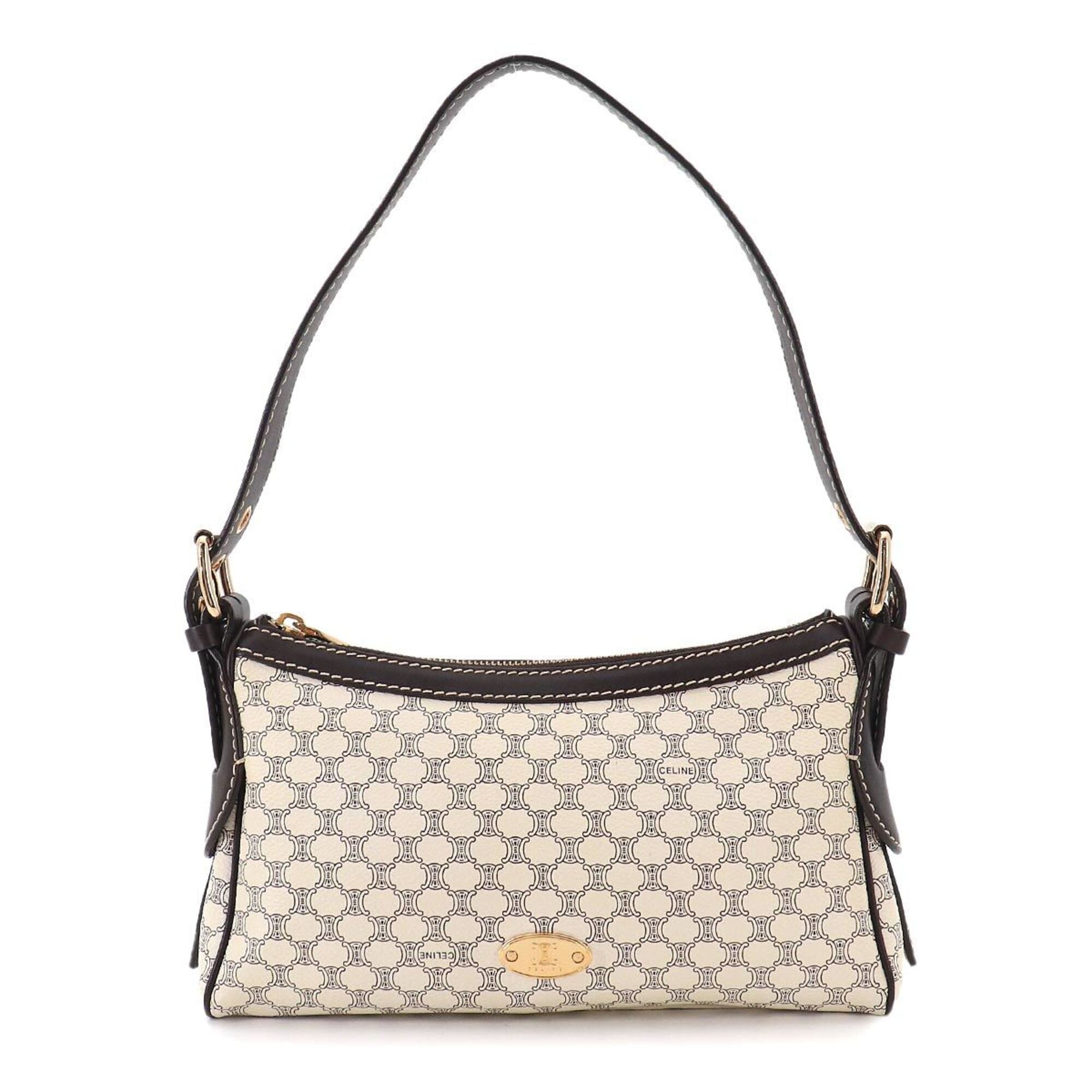 Celine Brown White Pvc Leather Handbag Shoulder Bag (Pre-Owned)