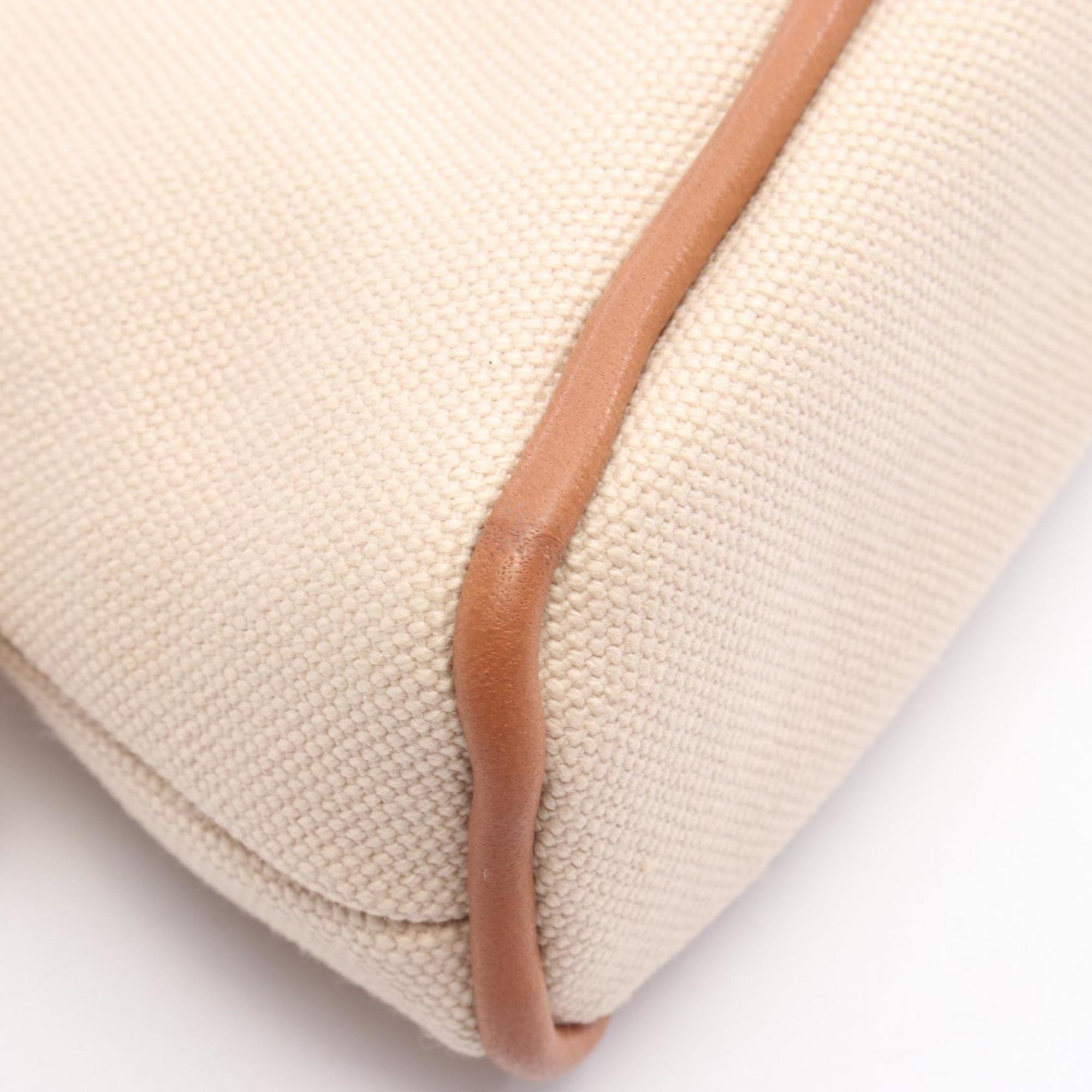 Hermes Brown Ivory Natural Canvas Leather Pouch (Pre-Owned)