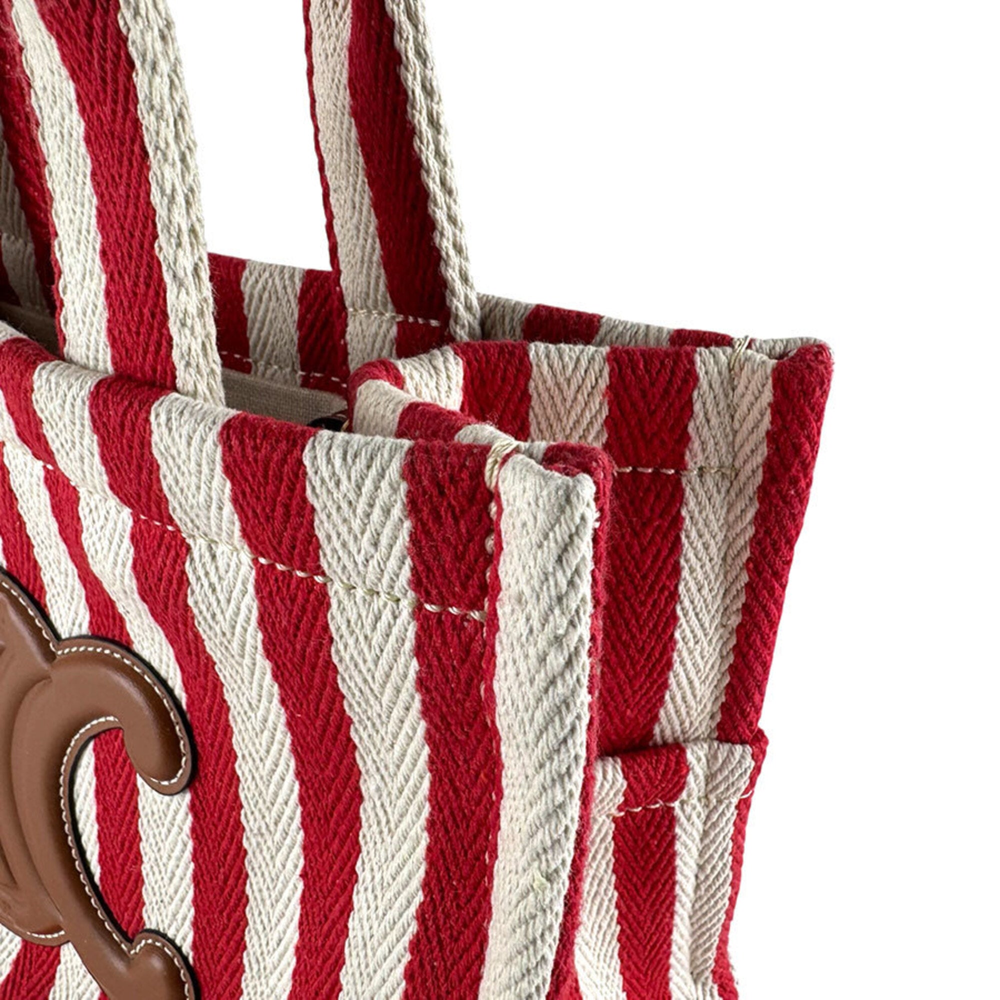 Celine Brown Red Color White Canvas Leather Handbag Shoulder Bag (Pre-Owned)