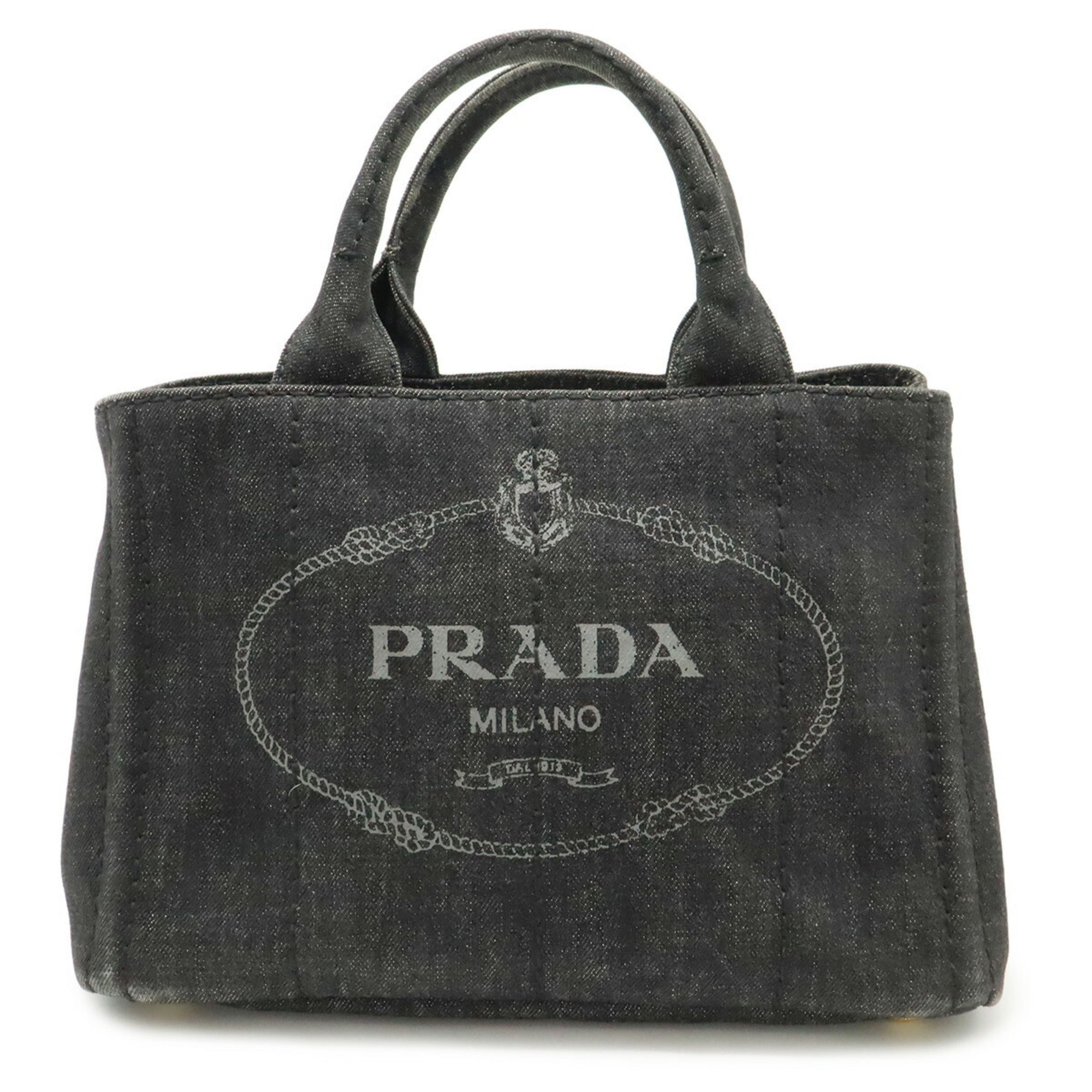Prada Canapa Black Nero Denim Handbag Tote Bag (Pre-Owned)