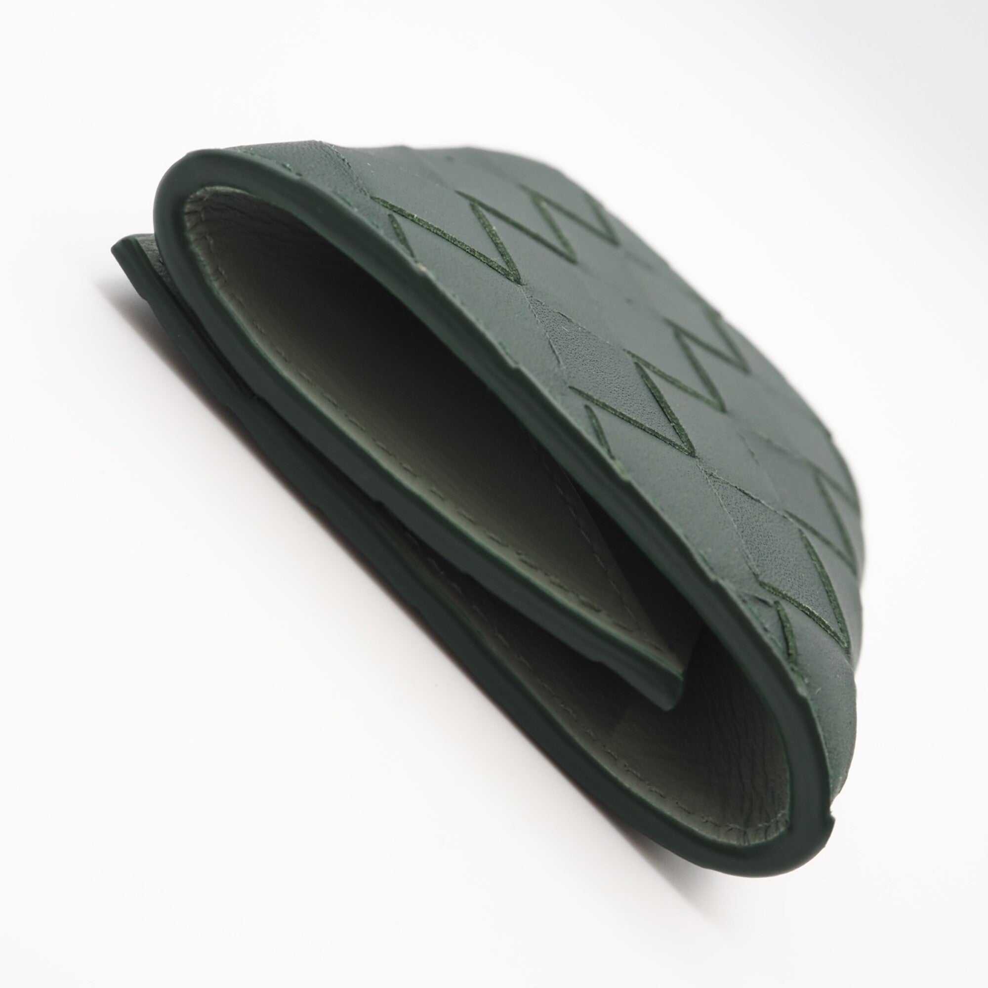 Bottega Veneta Intrecciato Green Leather Coin Purse/Coin Case (Pre-Owned)
