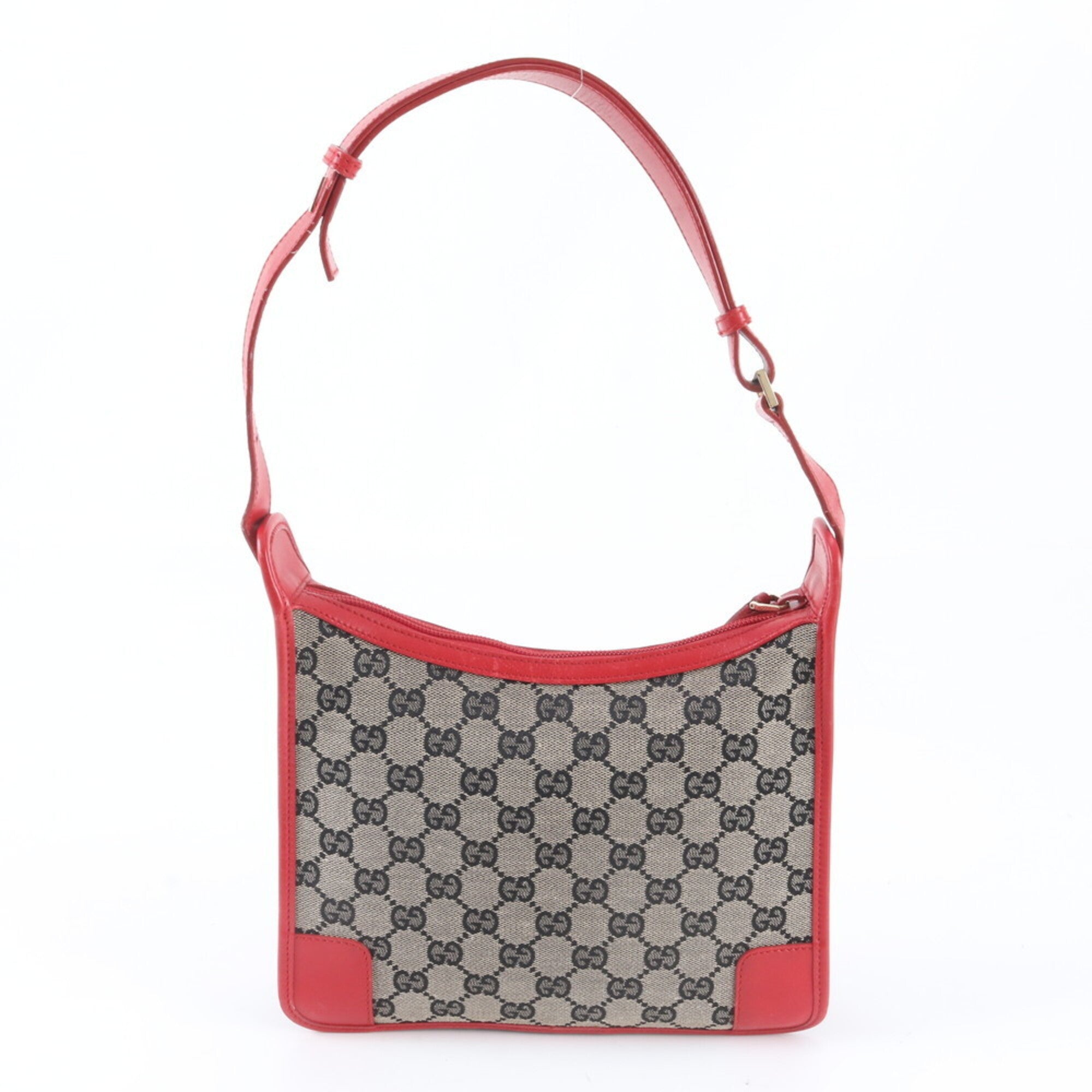 Gucci Navy Red Color Leather Canvas Handbag Shoulder Bag (Pre-Owned)