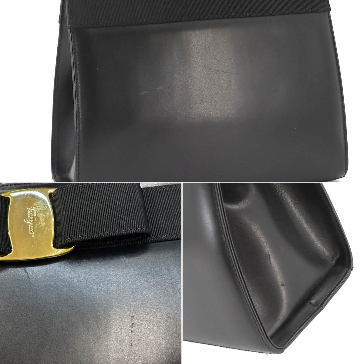 Salvatore Ferragamo Vara Black Leather Handbag Shoulder Bag (Pre-Owned)
