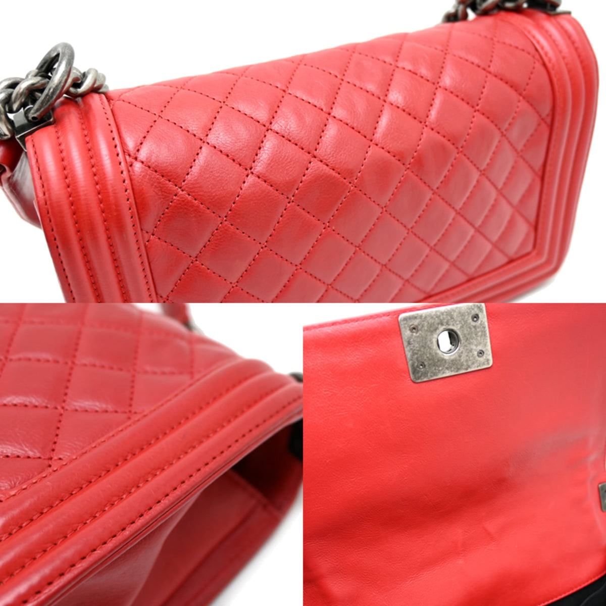 Chanel Boy Chanel Red Color Leather Shoulder Bag (Pre-Owned)