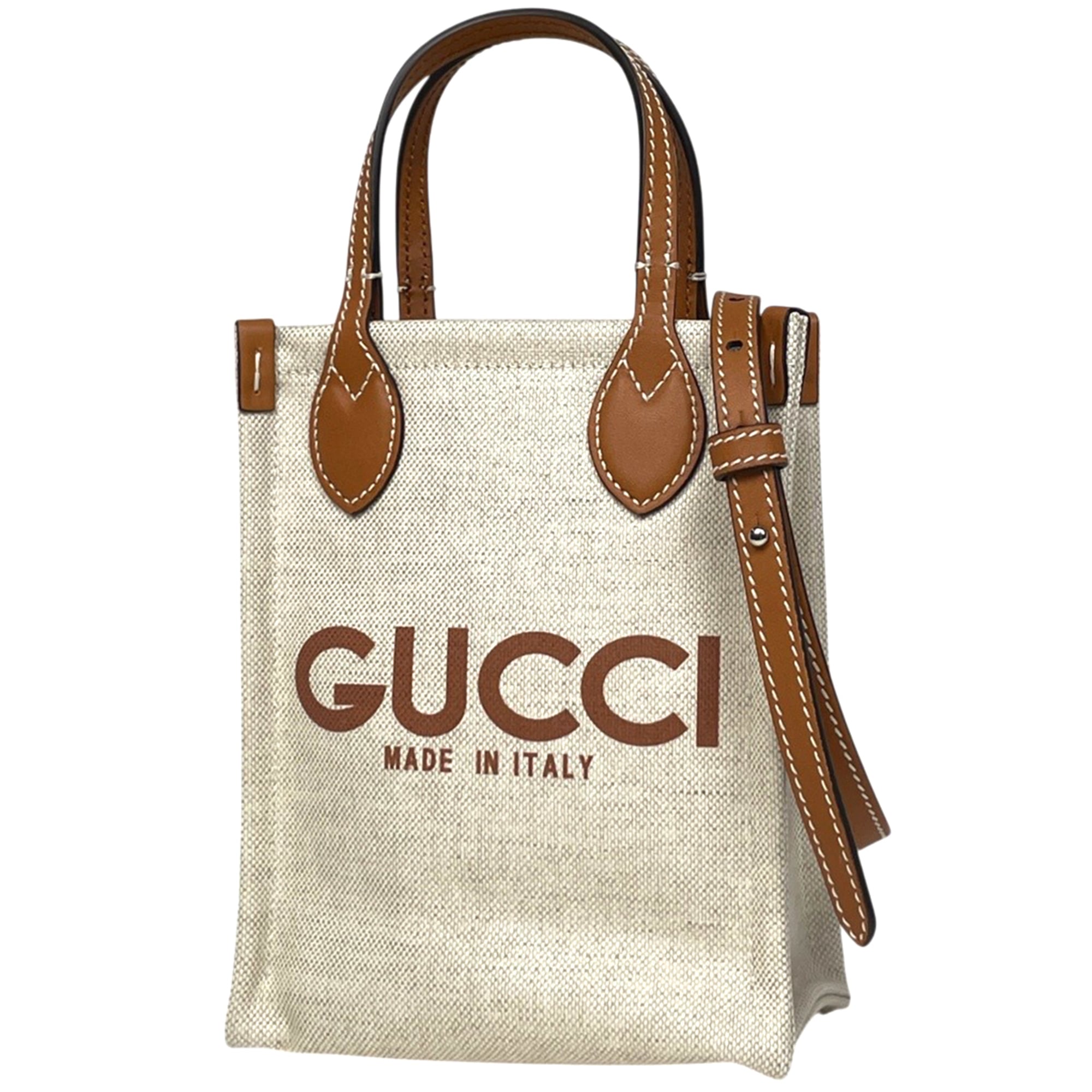 Gucci Beige Brown Canvas Leather Handbag (Pre-Owned)