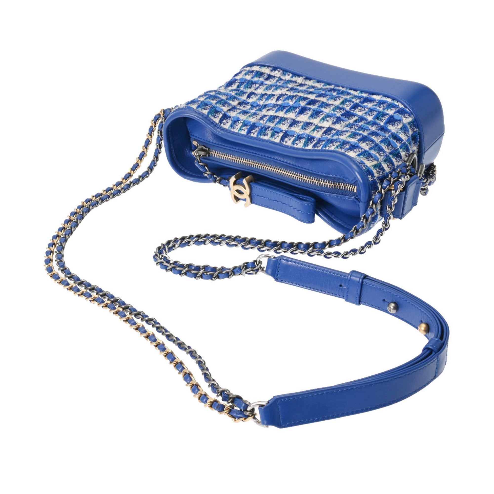 Chanel Blue Gold Tweed Leather Shoulder Bag (Pre-Owned)