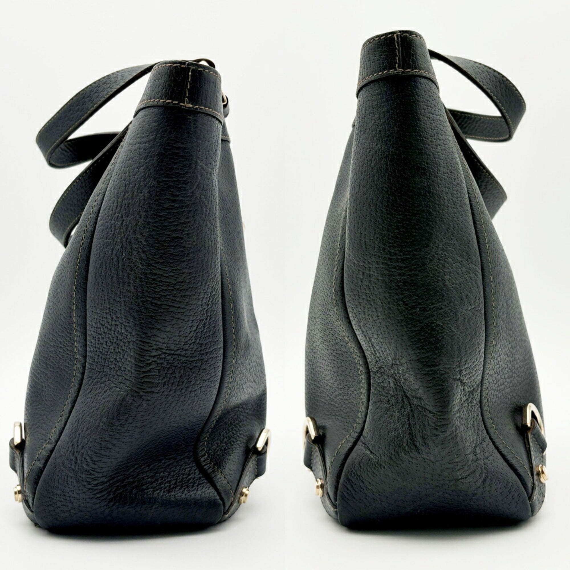 Gucci Navy Leather Canvas Tote Bag (Pre-Owned)