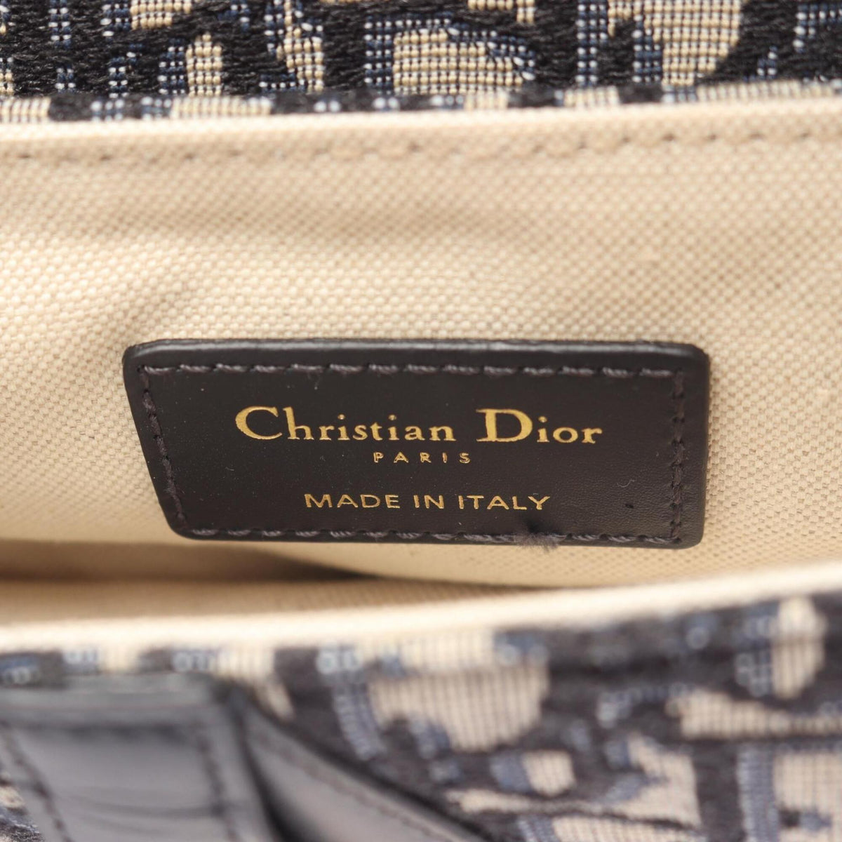 Christian Dior Beige Navy Canvas Leather Handbag Saddle Bag (Pre-Owned)