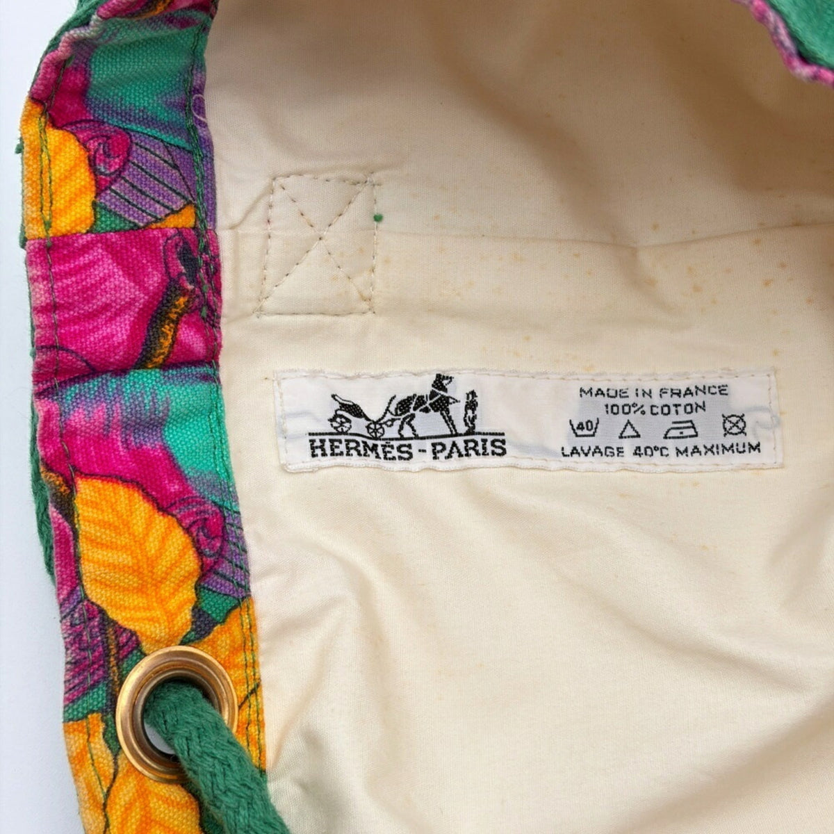 Hermes Green Pink Yellow Cotton Shoulder Bag (Pre-Owned)