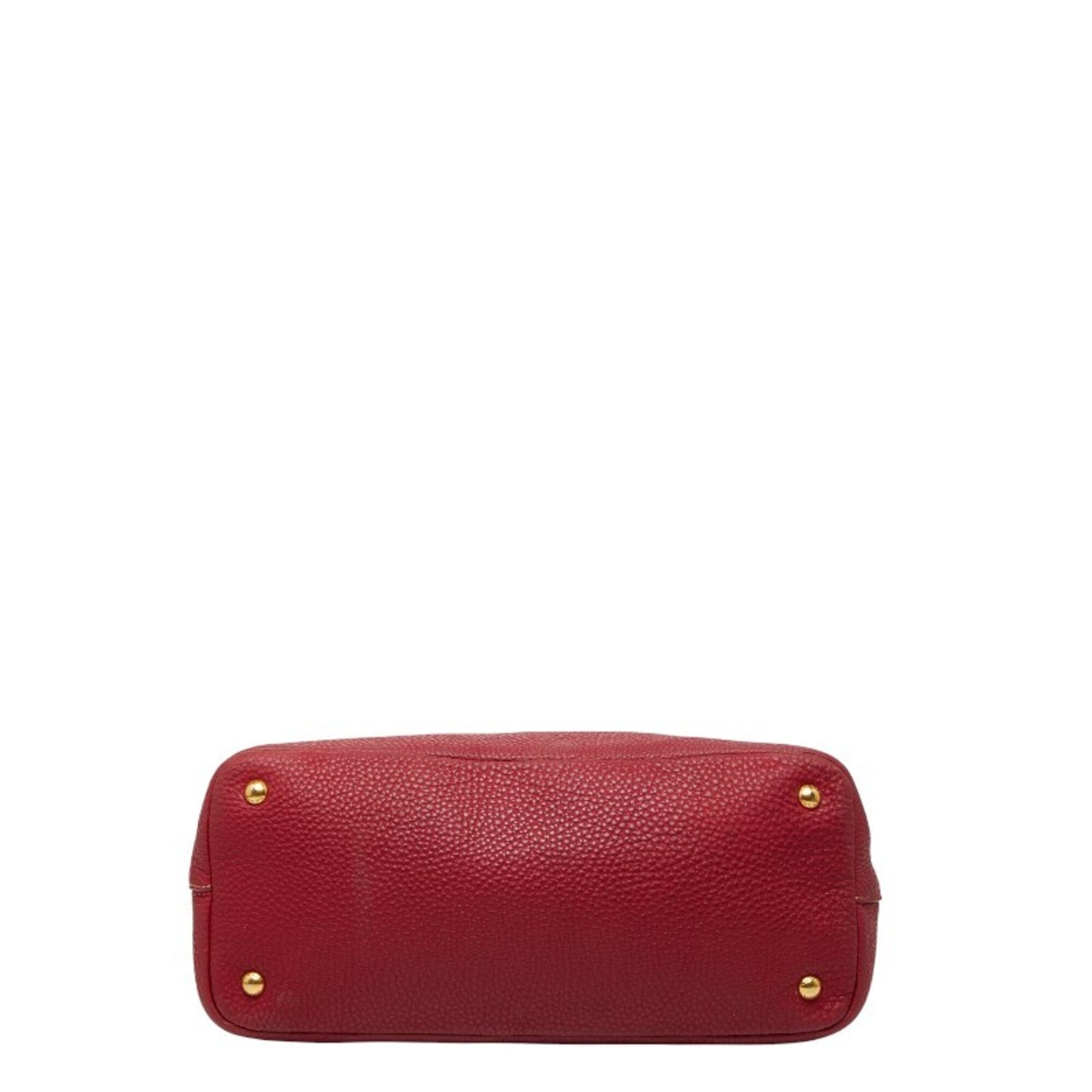 Prada Red Color Leather Shoulder Bag Tote Bag (Pre-Owned)