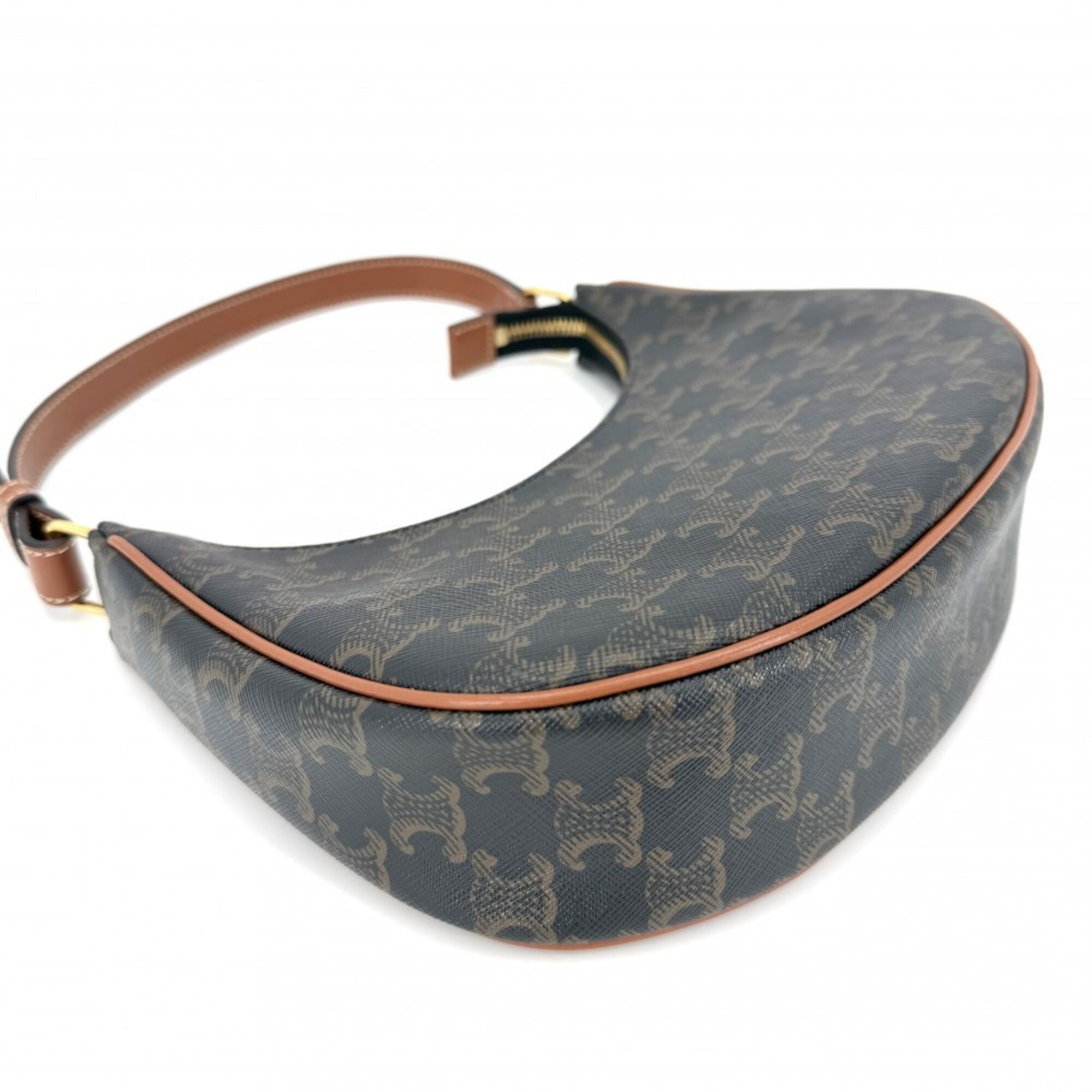Celine Brown Leather Canvas Handbag Shoulder Bag (Pre-Owned)