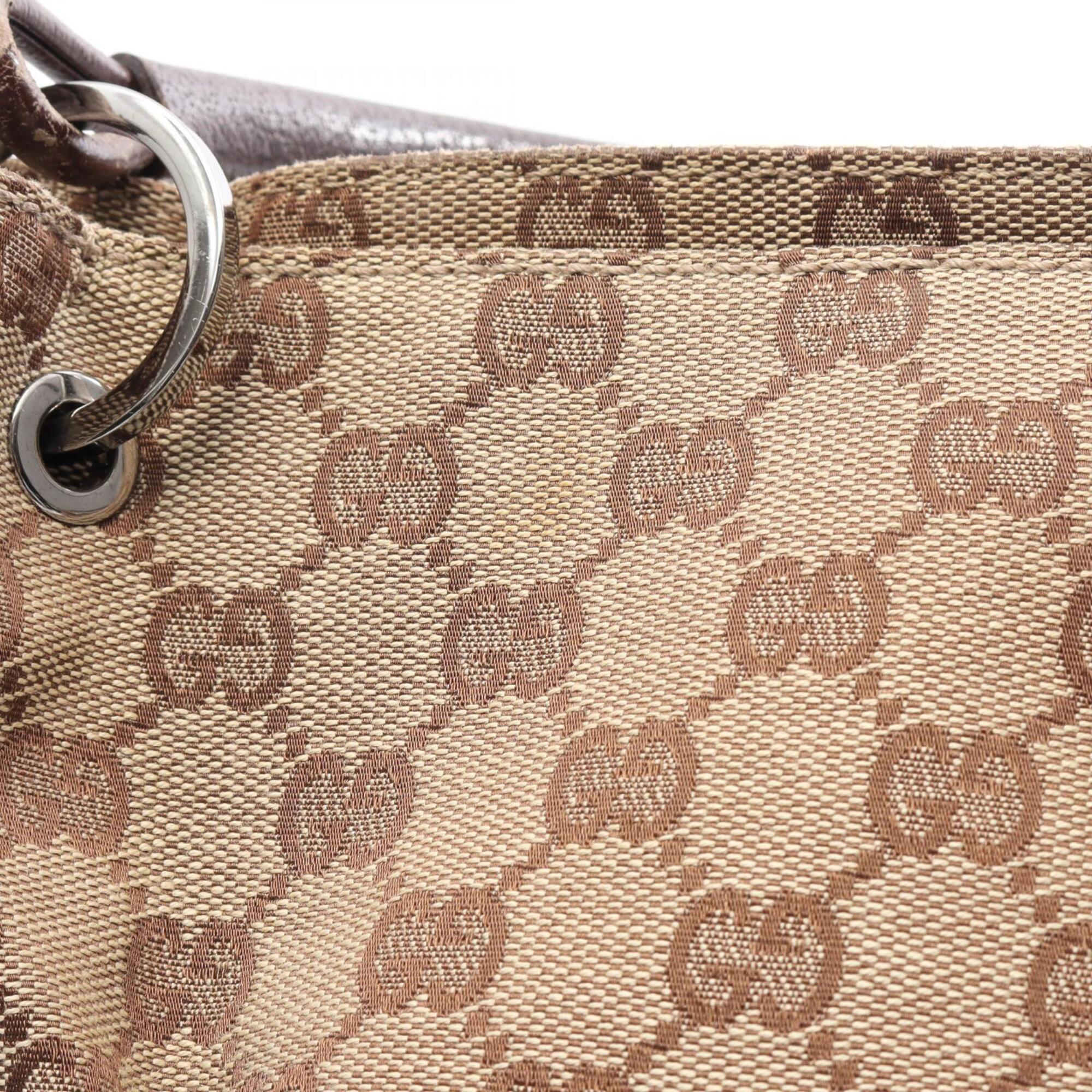 Gucci Beige Brown Gg Canvas Leather Handbag Tote Bag (Pre-Owned)