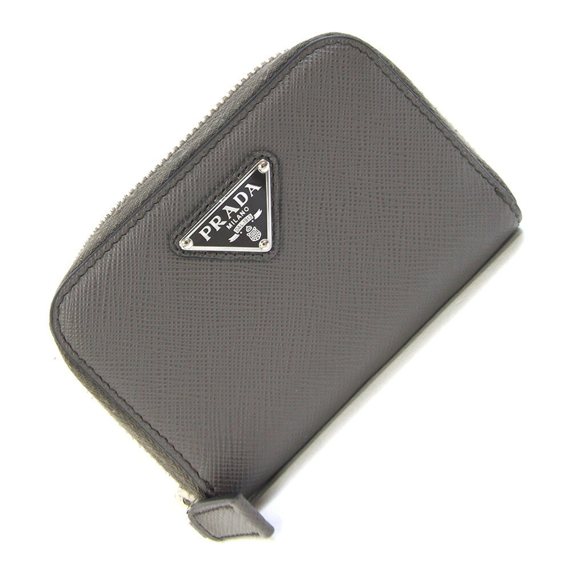 Prada Gray Leather Coin Purse/Coin Case (Pre-Owned)