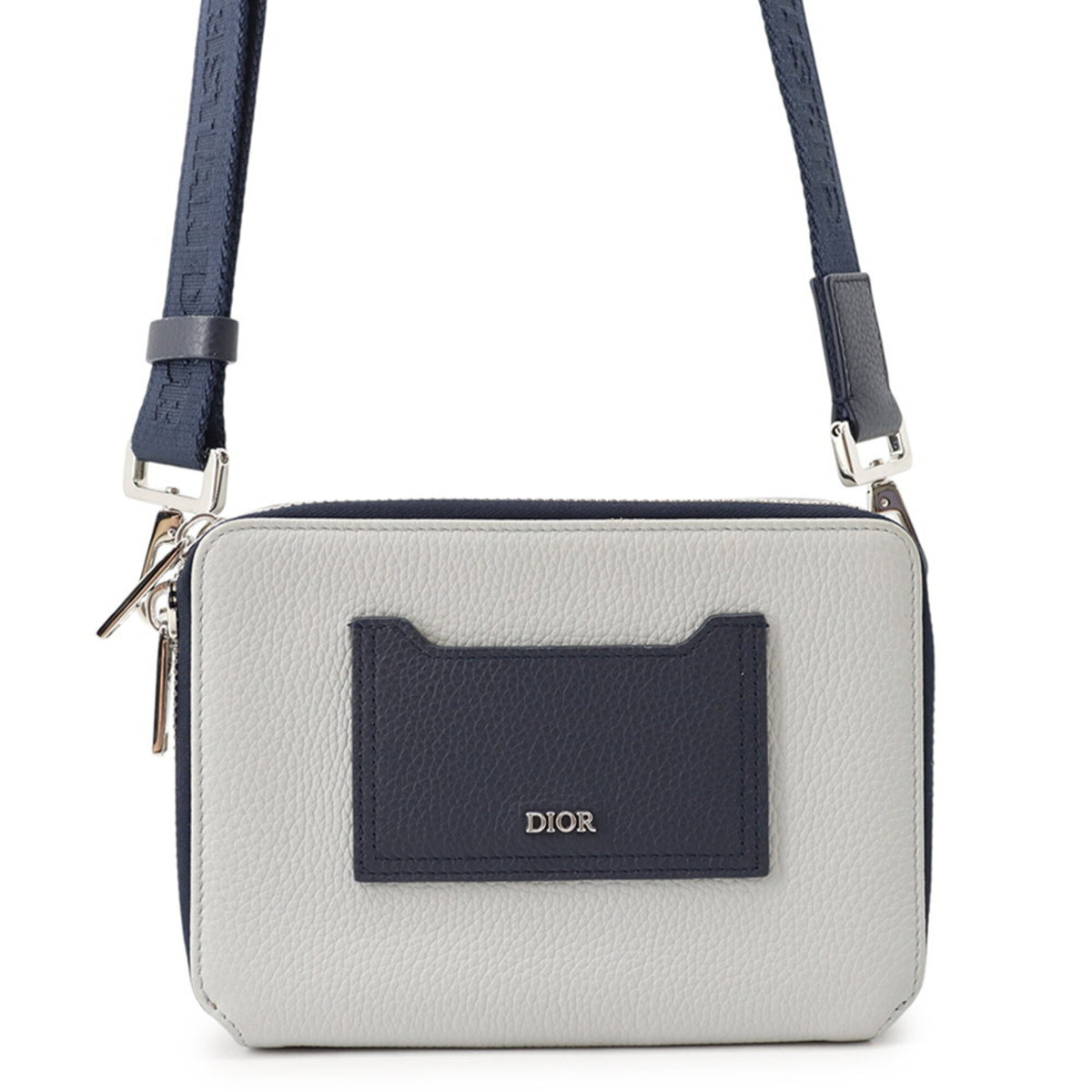 Christian Dior Gray Navy Leather Shoulder Bag (Pre-Owned)