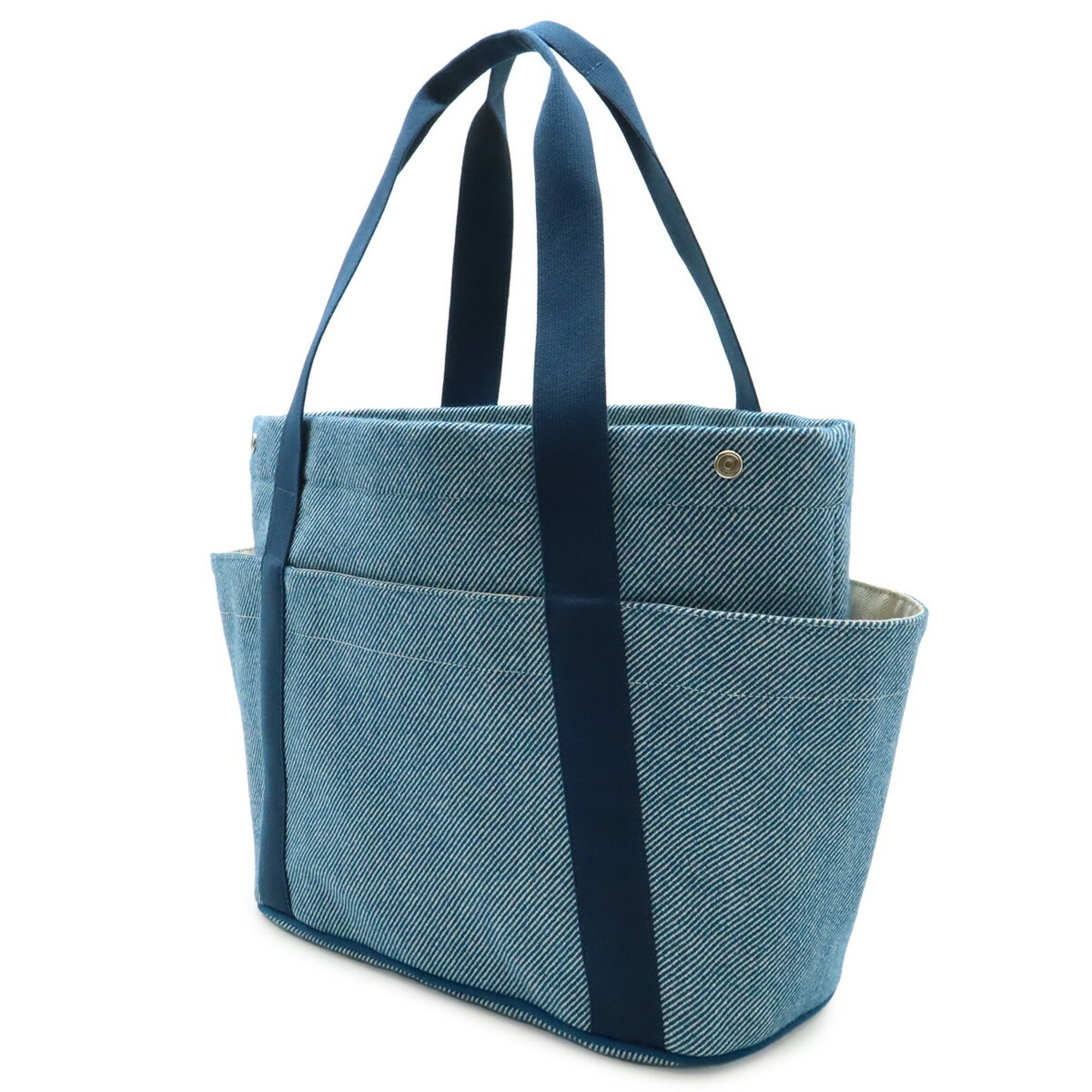 Hermes Blue Natural Wool Cotton Shoulder Bag Tote Bag (Pre-Owned)