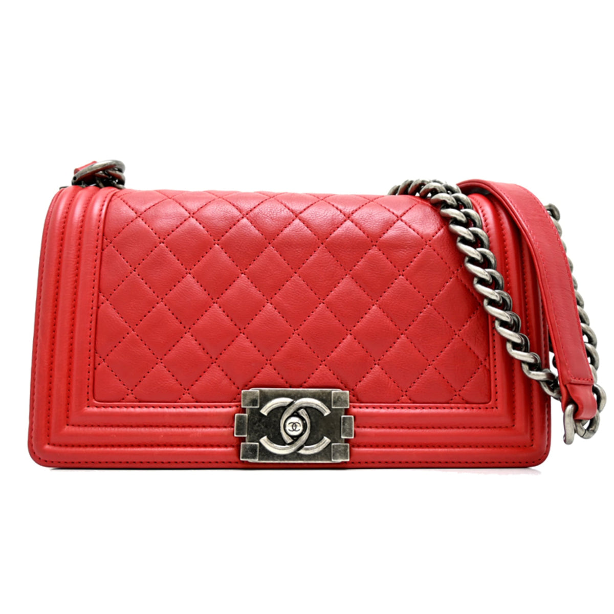 Chanel Boy Chanel Red Color Leather Shoulder Bag (Pre-Owned)