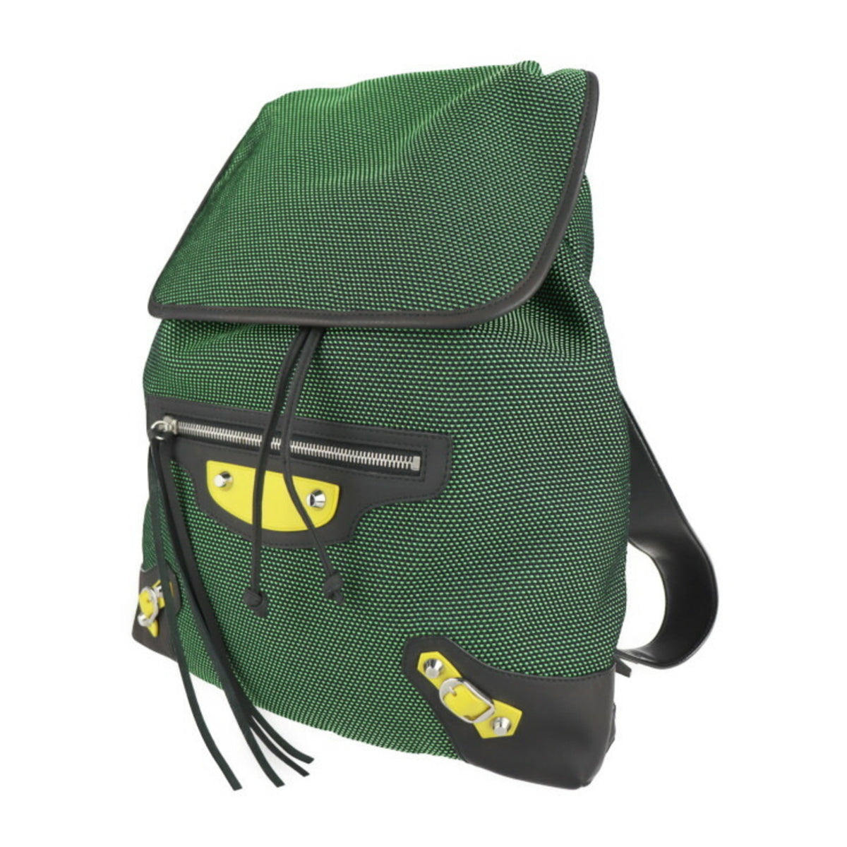 Balenciaga Black Green Nylon Canvas Leather Backpack (Pre-Owned)